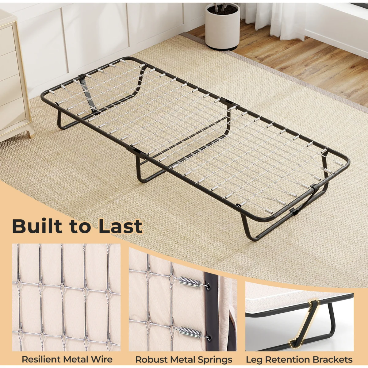 Foldable Portable Guest Bed With Mattress - White – image 4