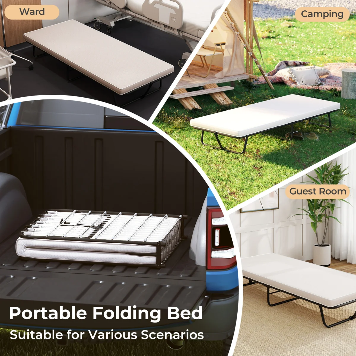 Foldable Portable Guest Bed With Mattress - White – image 5