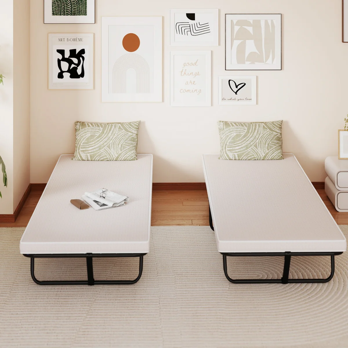 Foldable Portable Guest Bed With Mattress - White – image 7