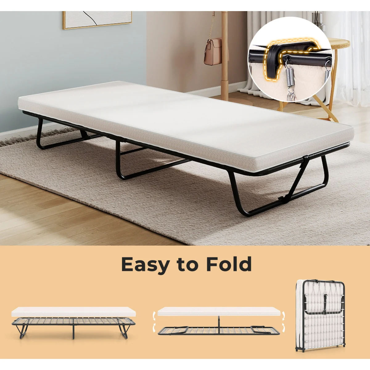 Foldable Portable Guest Bed With Mattress - White – image 8