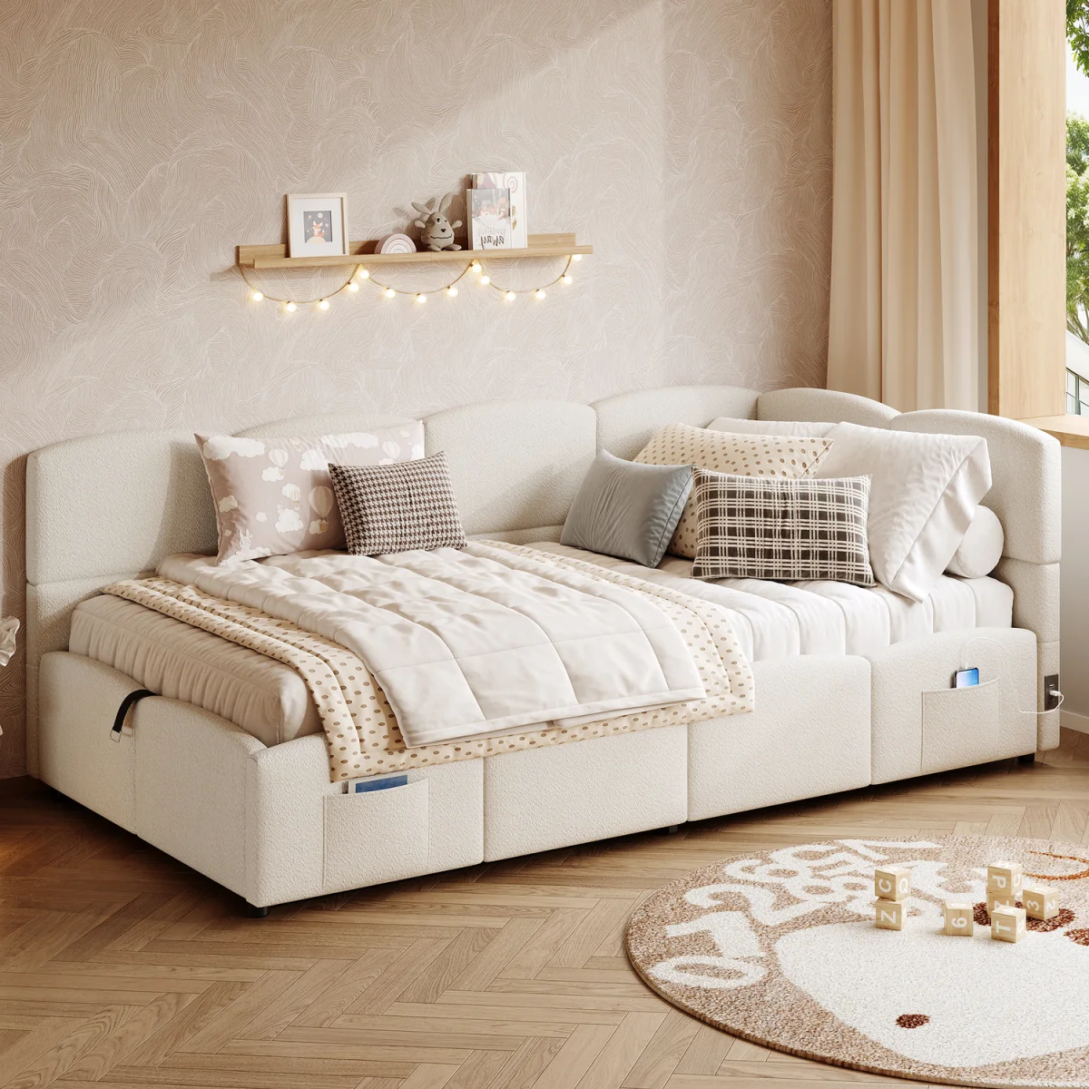 AKA Upholstered Sofa Daybed with Hydraulic Storage and USB Charging - Cream – image 4