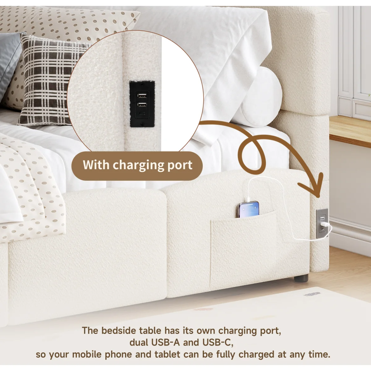 AKA Upholstered Sofa Daybed with Hydraulic Storage and USB Charging - Cream – image 5