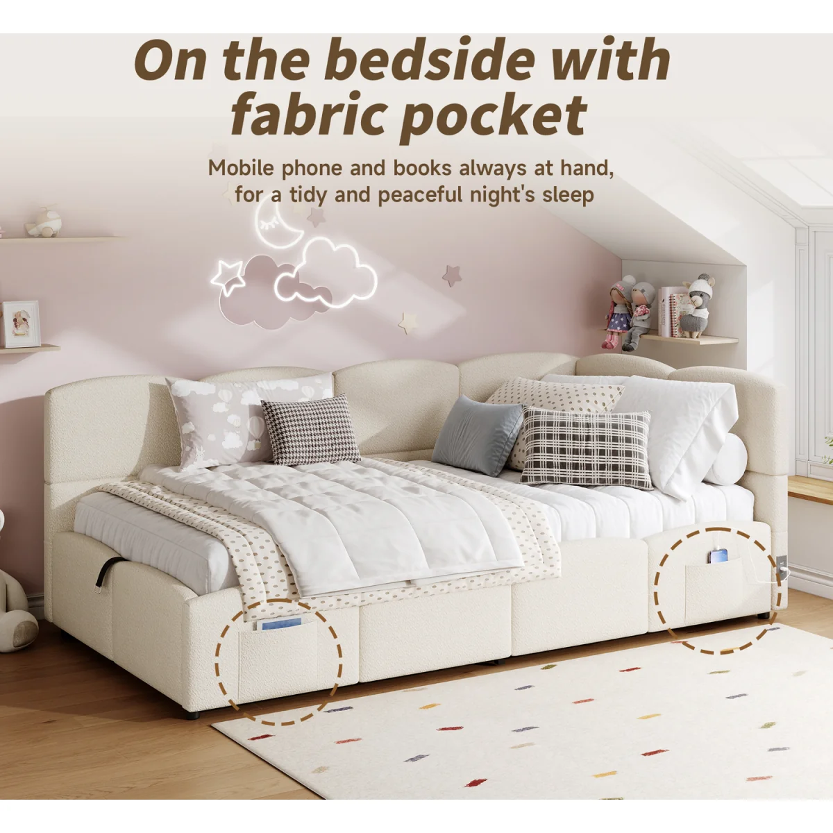 AKA Upholstered Sofa Daybed with Hydraulic Storage and USB Charging - Cream – image 6