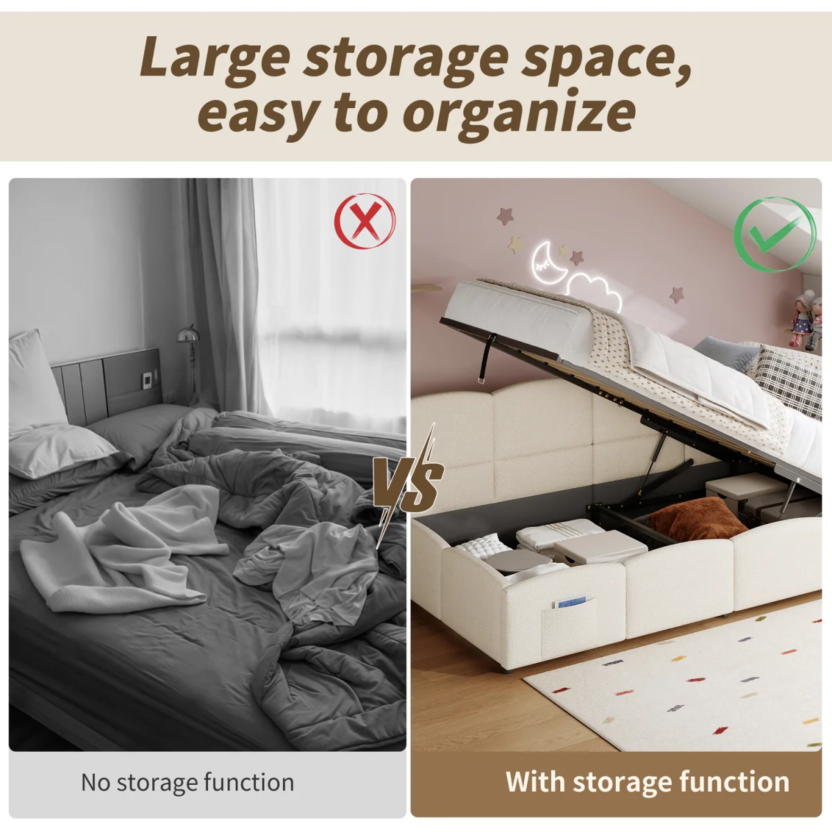 AKA Upholstered Sofa Daybed with Hydraulic Storage and USB Charging - Cream – image 7