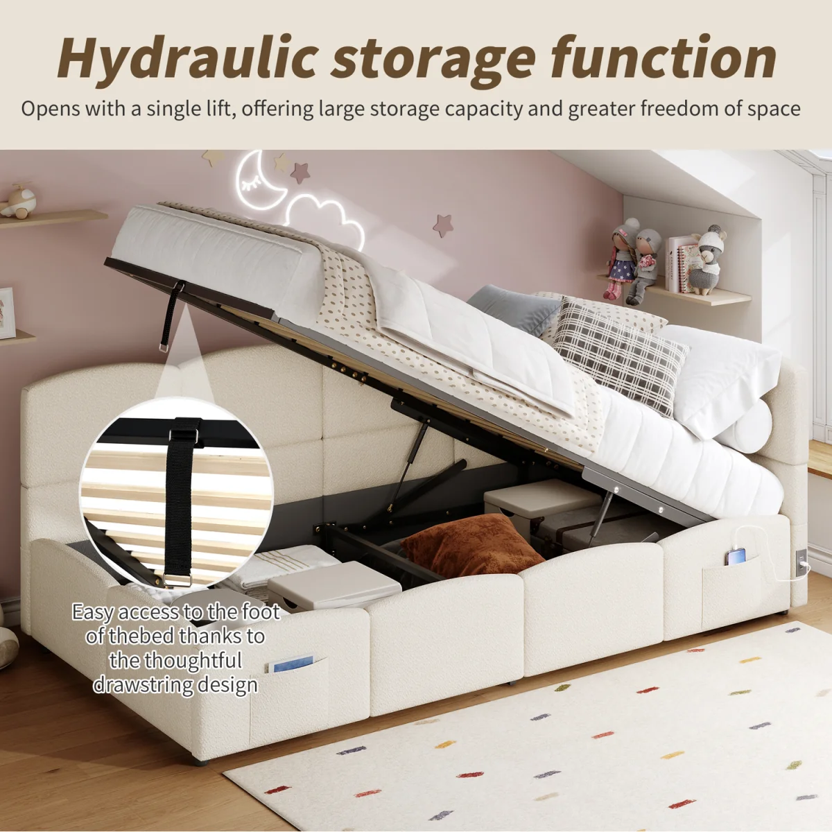 AKA Upholstered Sofa Daybed with Hydraulic Storage and USB Charging - Cream – image 8