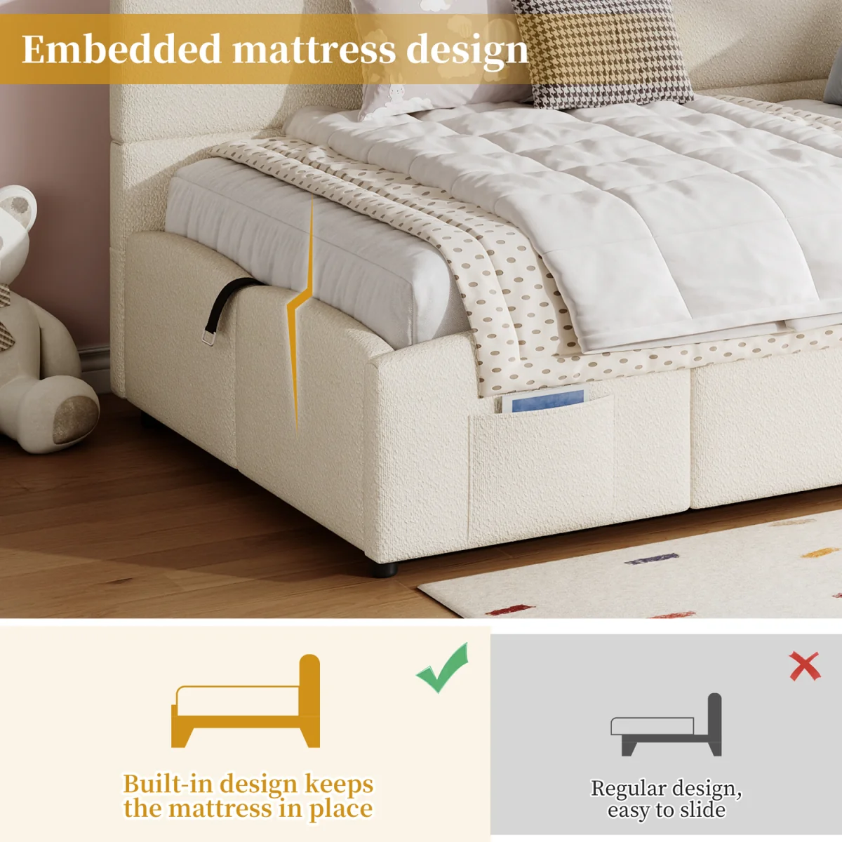 AKA Upholstered Sofa Daybed with Hydraulic Storage and USB Charging - Cream – image 9
