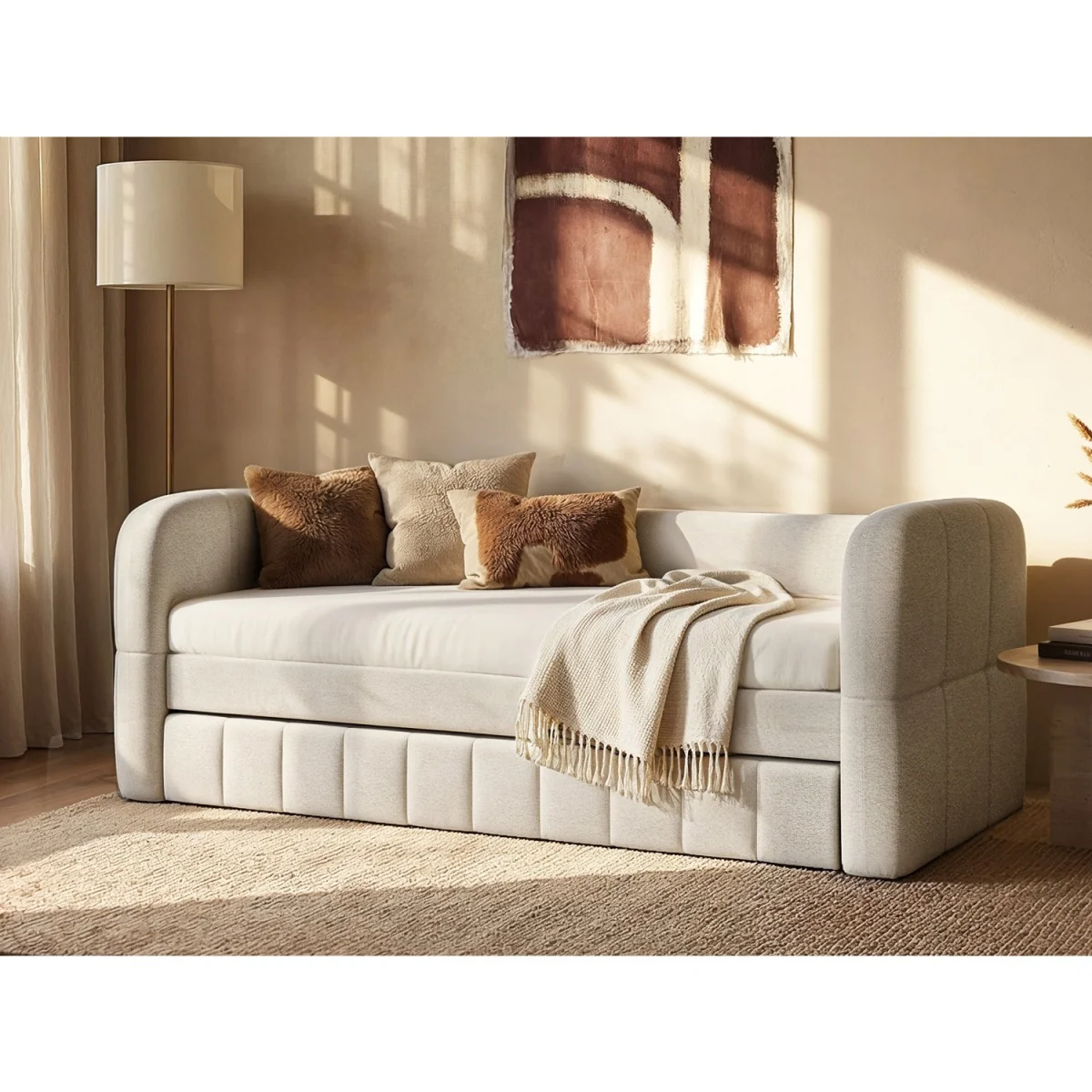 Livia Day Bed with Trundle Cream - Cream