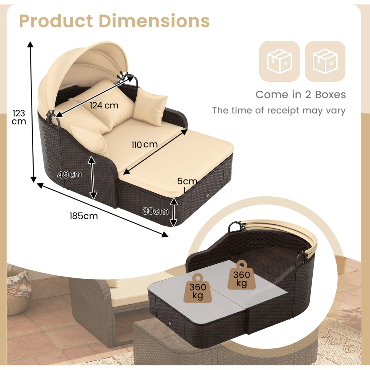 Patio PE Rattan Daybed - Brown – image 4