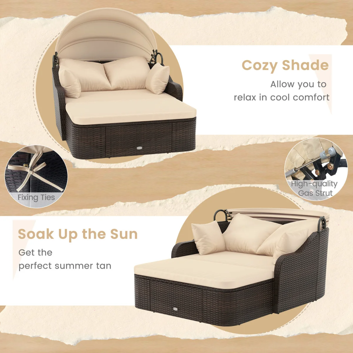 Patio PE Rattan Daybed - Brown – image 7
