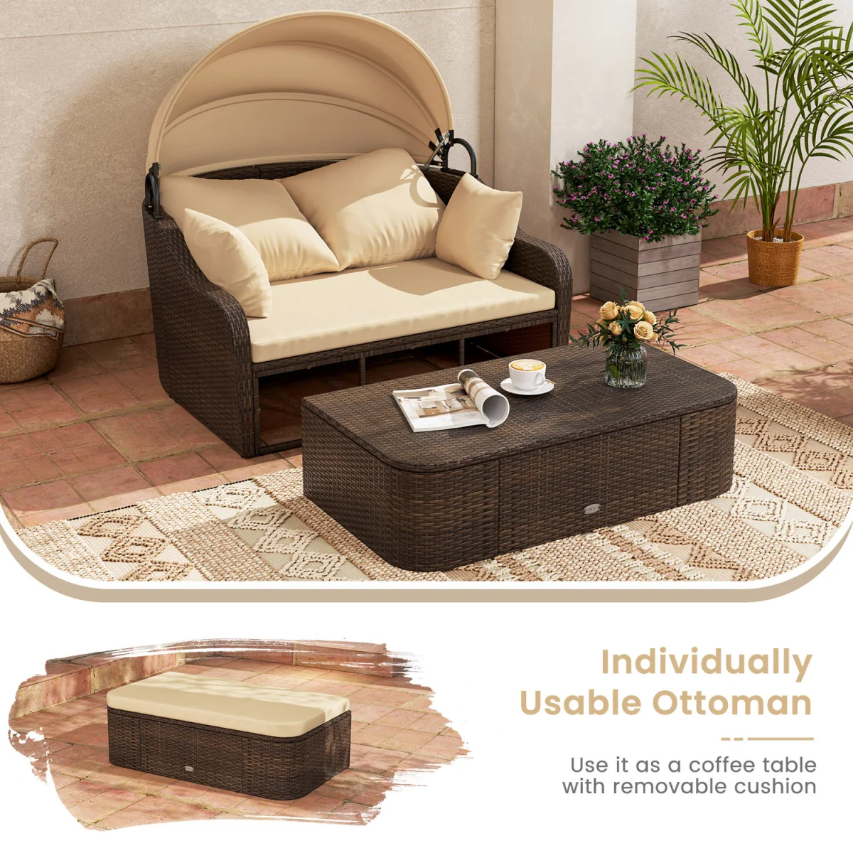 Patio PE Rattan Daybed - Brown – image 8