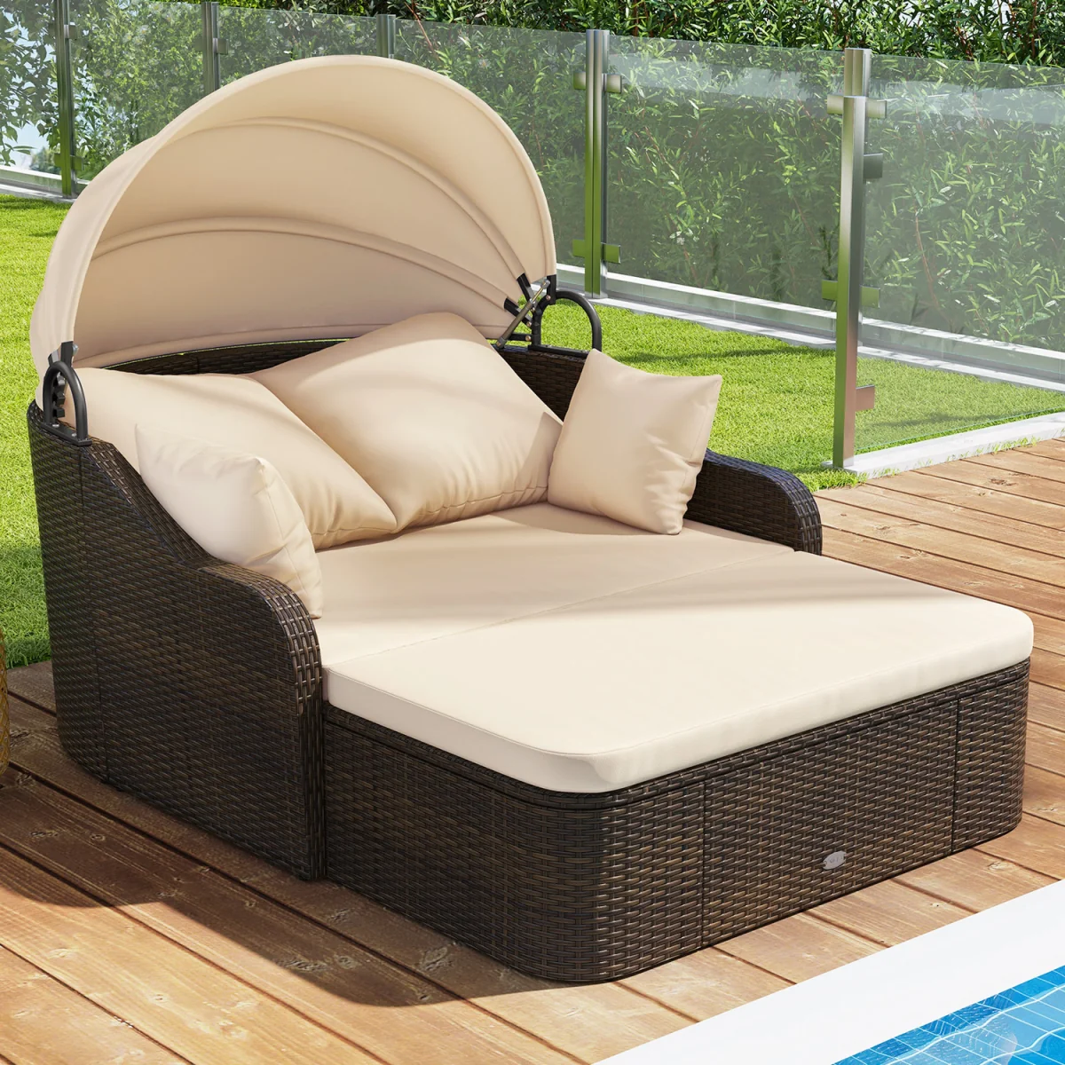 Patio PE Rattan Daybed - Brown – image 9