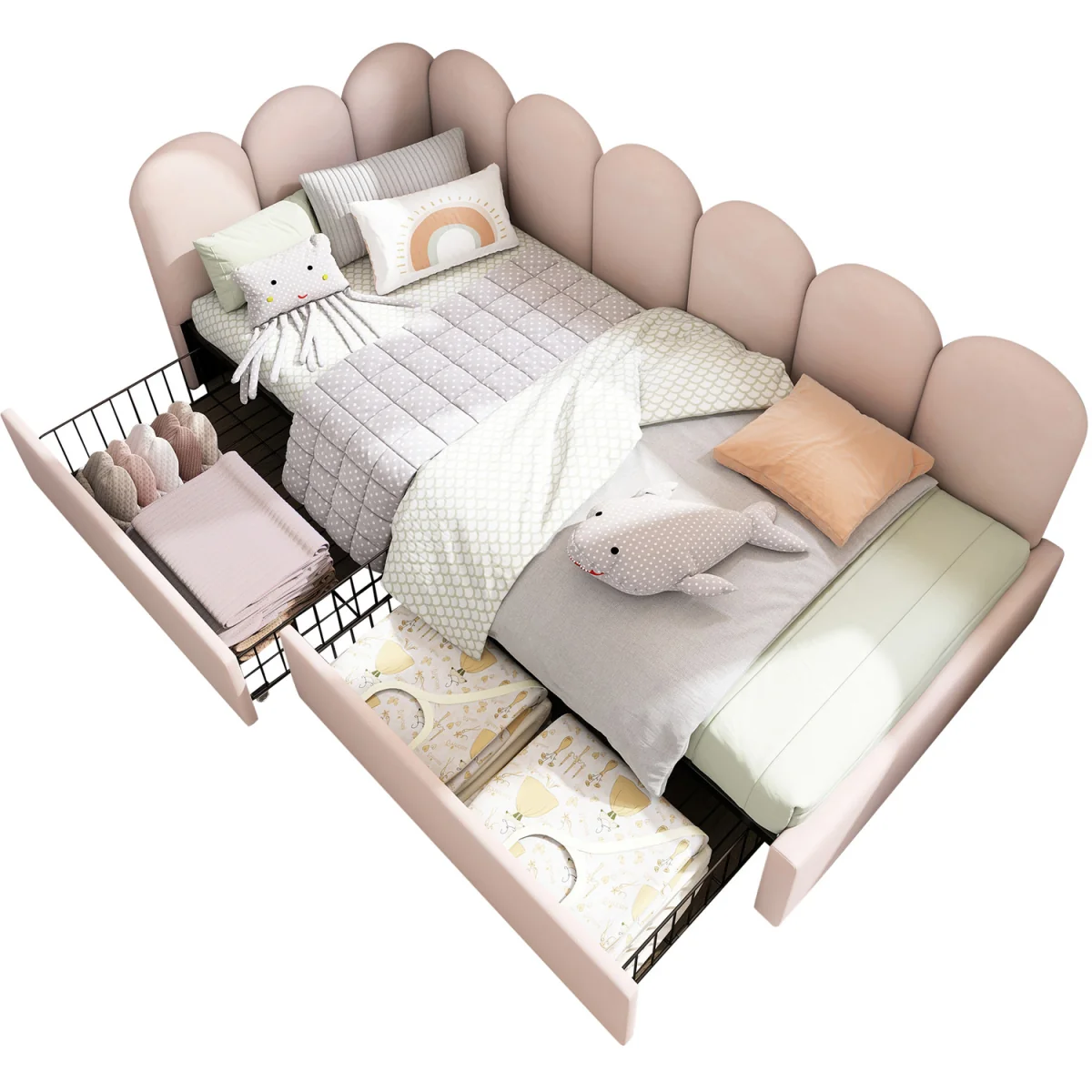 Velvet Upholstered Single Daybed with Storage Drawers - Pink – image 7