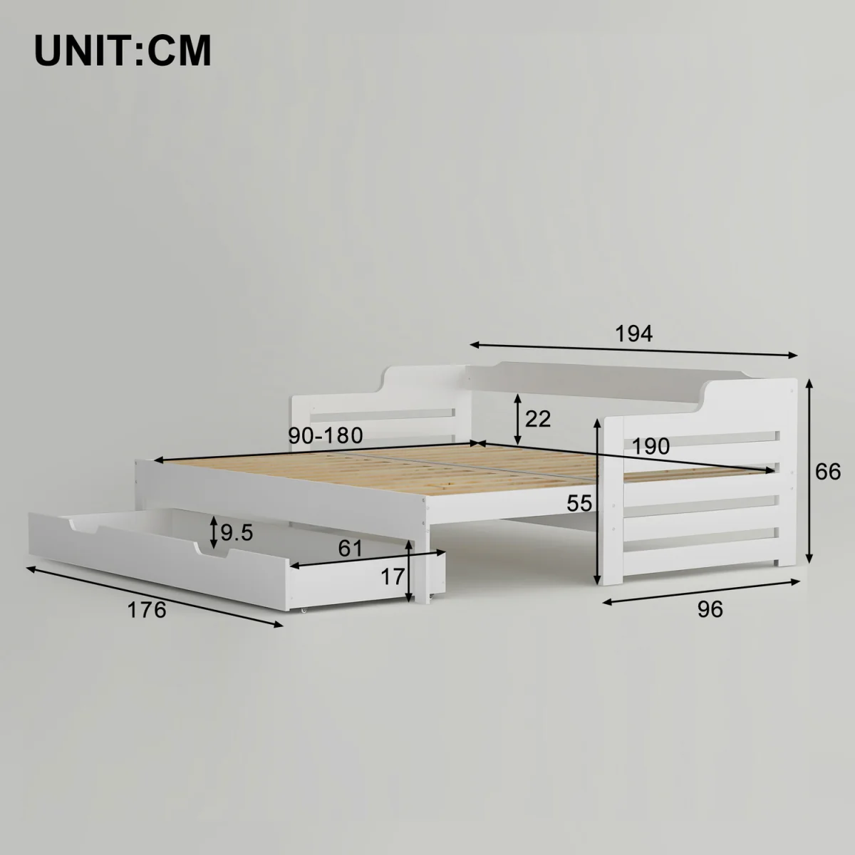 Single Daybed with Pull-Out Trundle and Storage Drawer - White – image 3