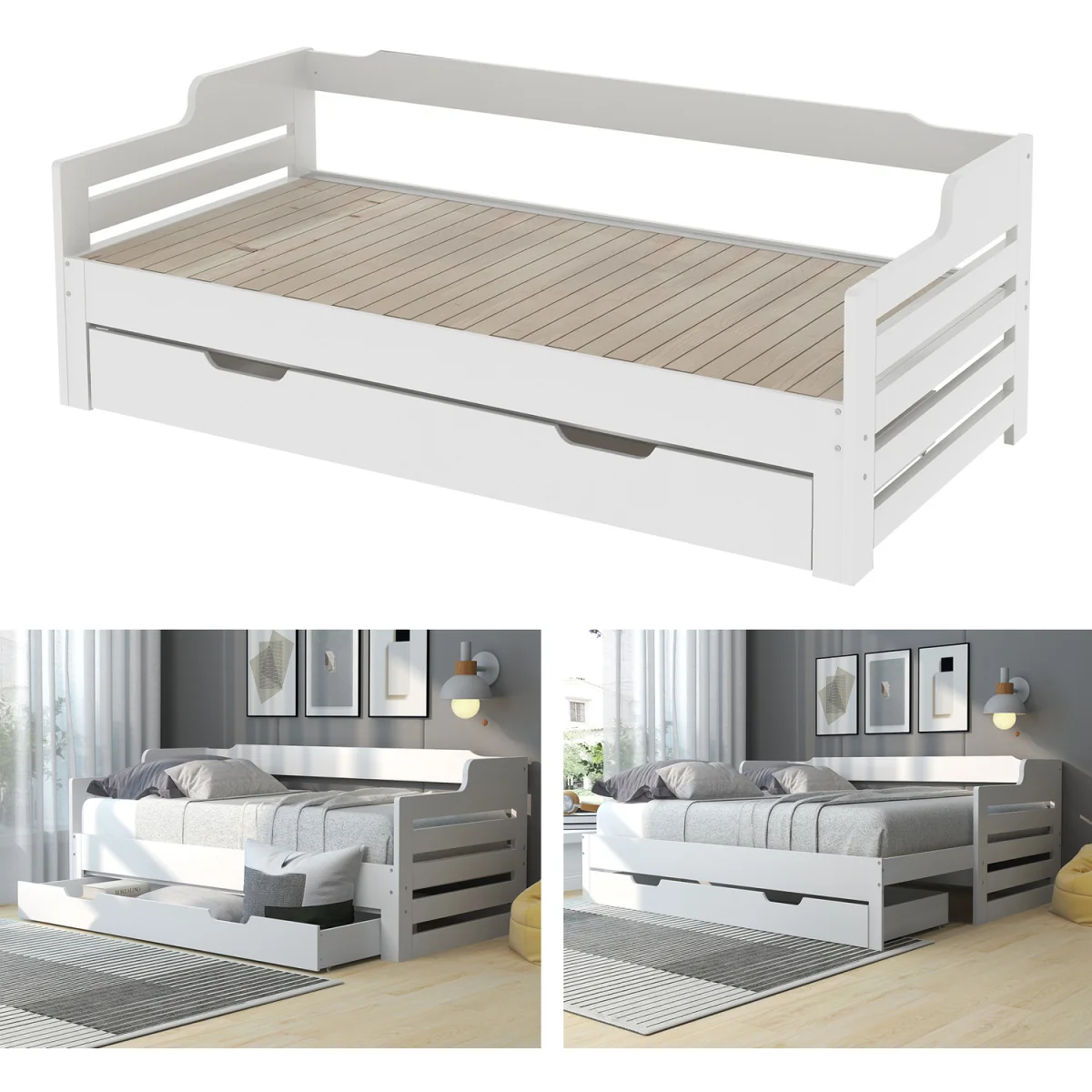 Single Daybed with Pull-Out Trundle and Storage Drawer - White – image 5