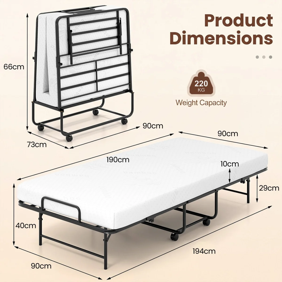 Metal Frame Folding Bed with Mattress – image 3