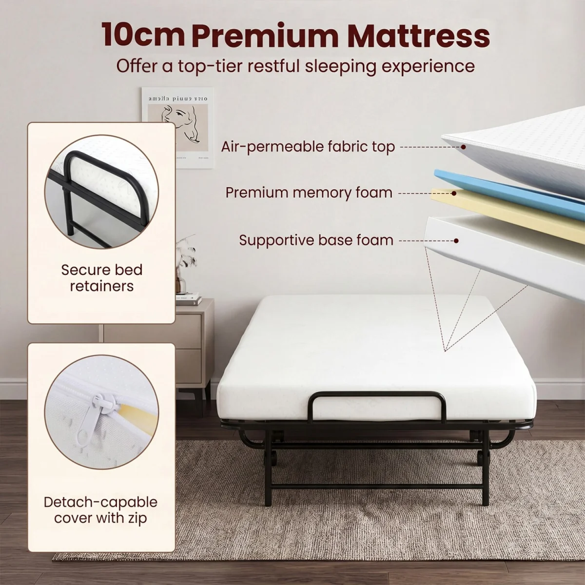 Metal Frame Folding Bed with Mattress – image 7