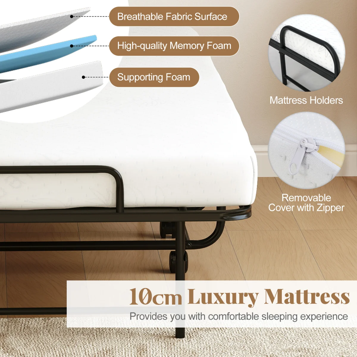 Metal Frame Folding Bed with Mattress – image 9