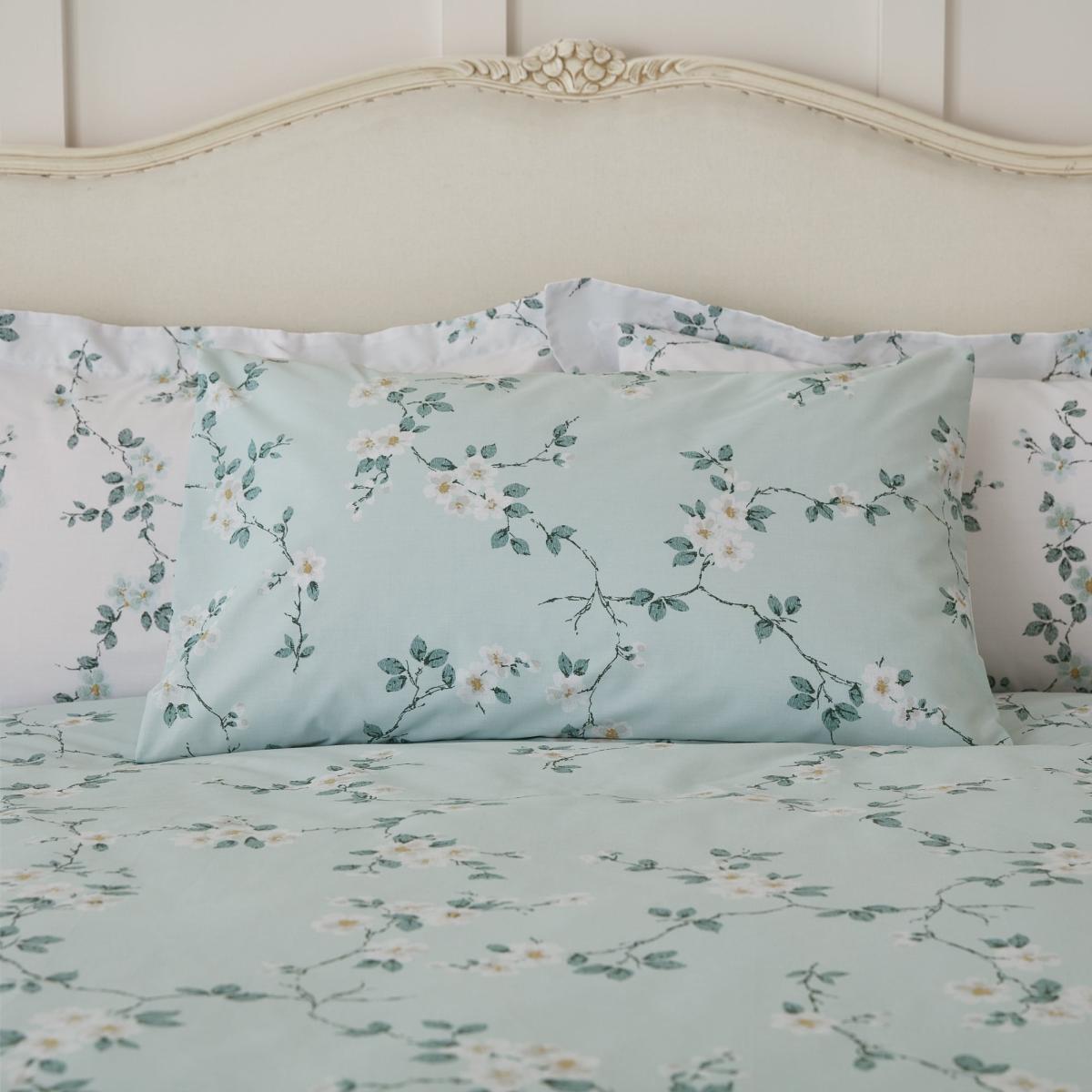Edith Duck Egg Floral Reversible Duvet Cover and Pillowcase Set Duck Egg – image 3
