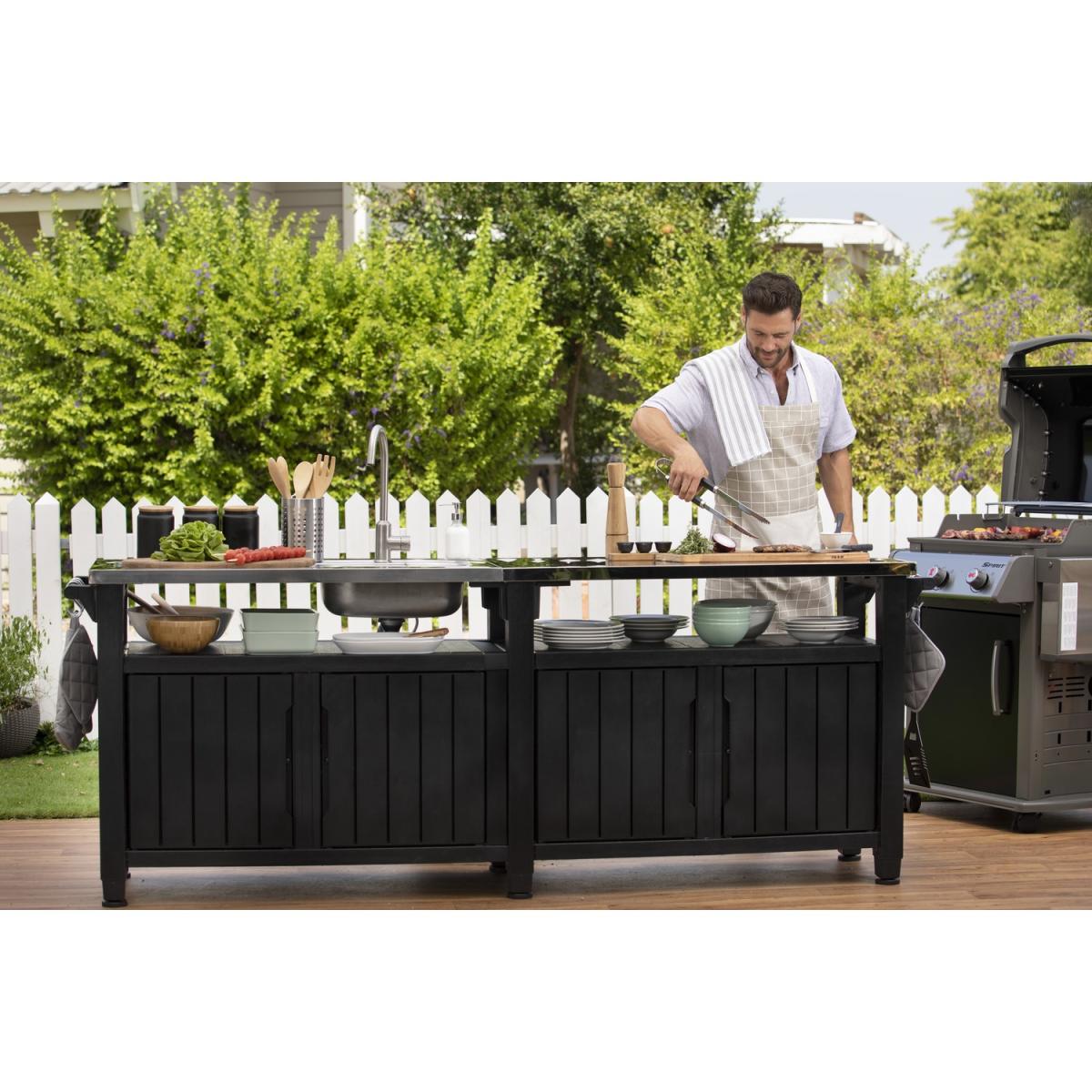 Black Wood Effect Outdoor Kitchen Unit - Keter Unity Chef Kitchen – image 2