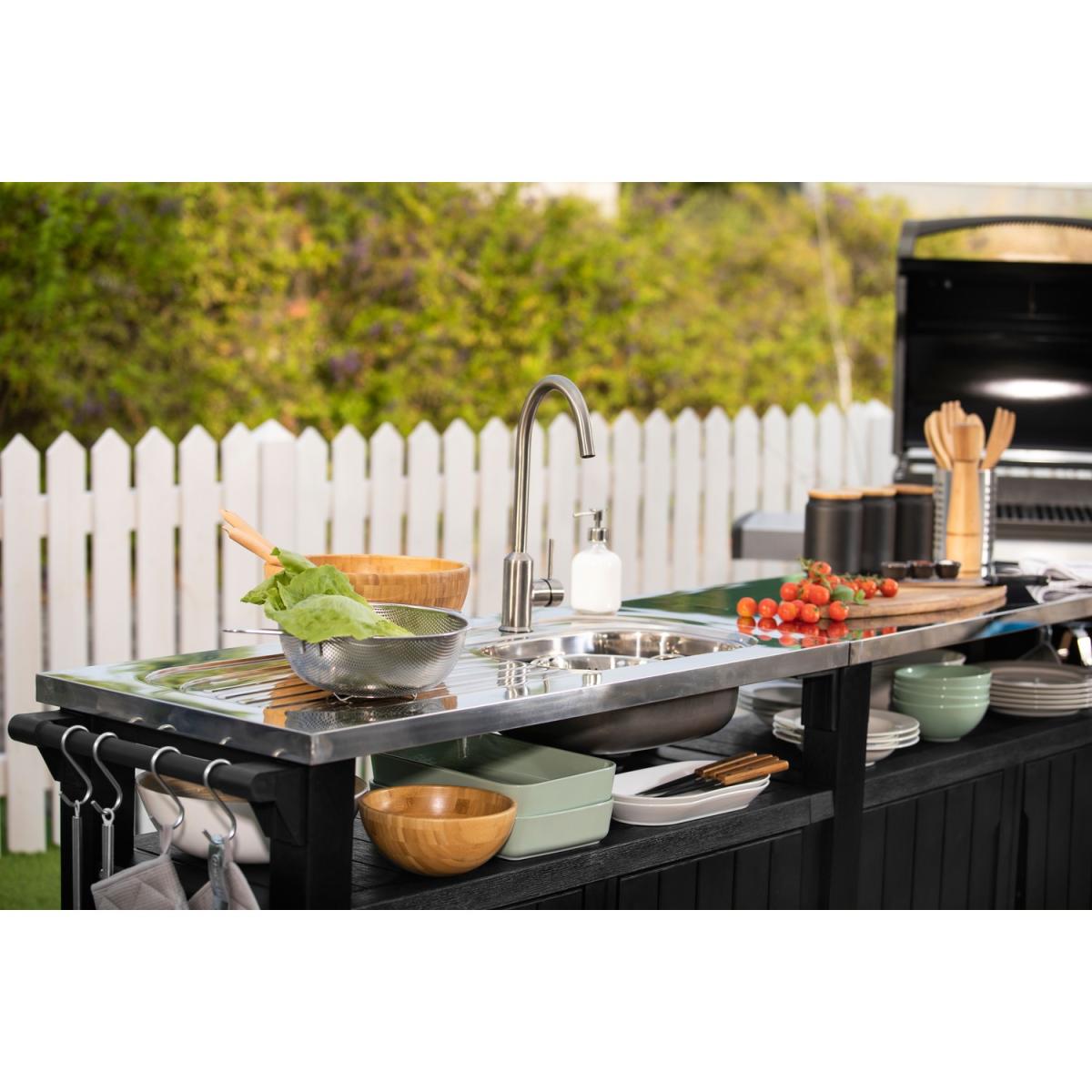 Black Wood Effect Outdoor Kitchen Unit - Keter Unity Chef Kitchen – image 4