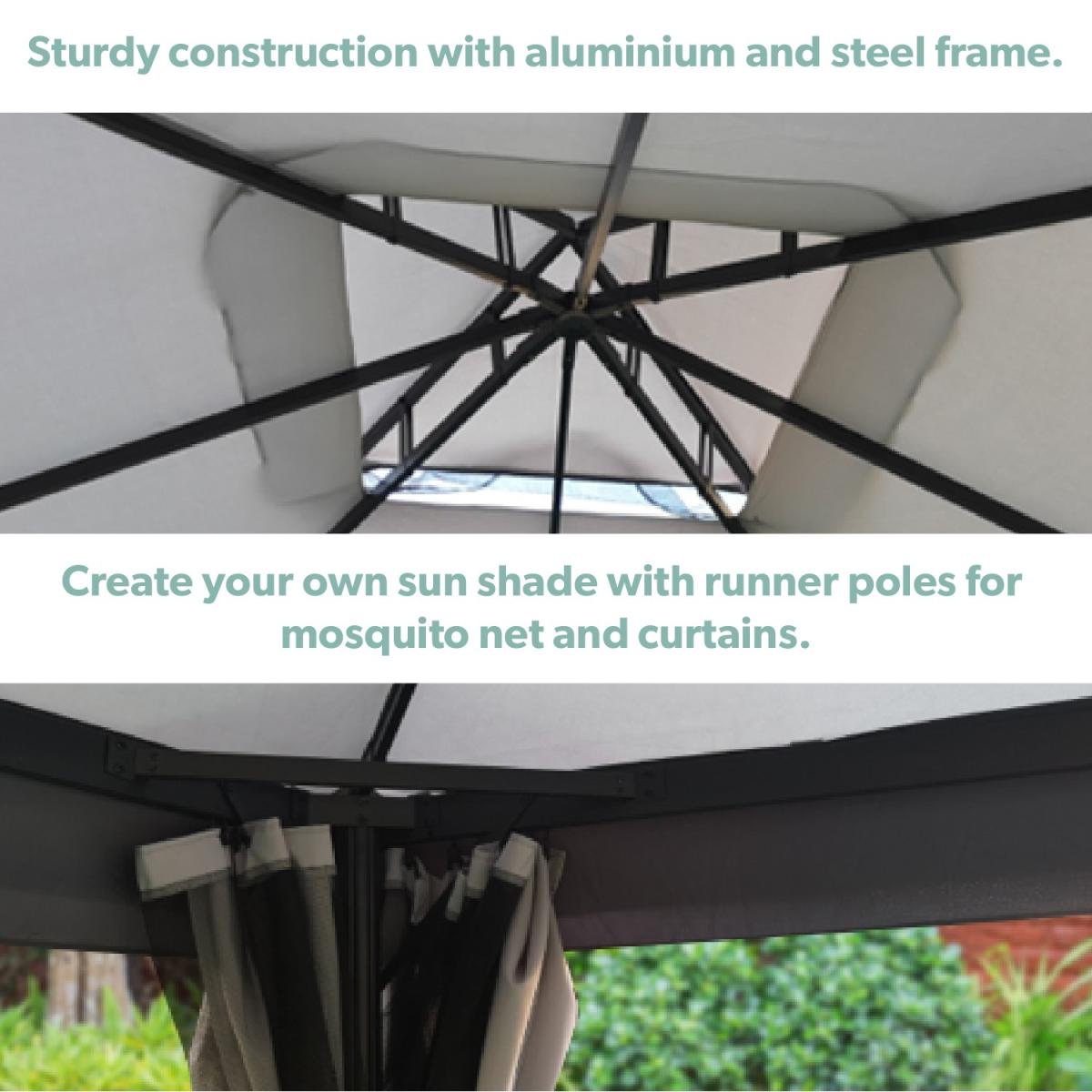 3x3m Grey Gazebo with Curtains and Mosquito Net – image 8
