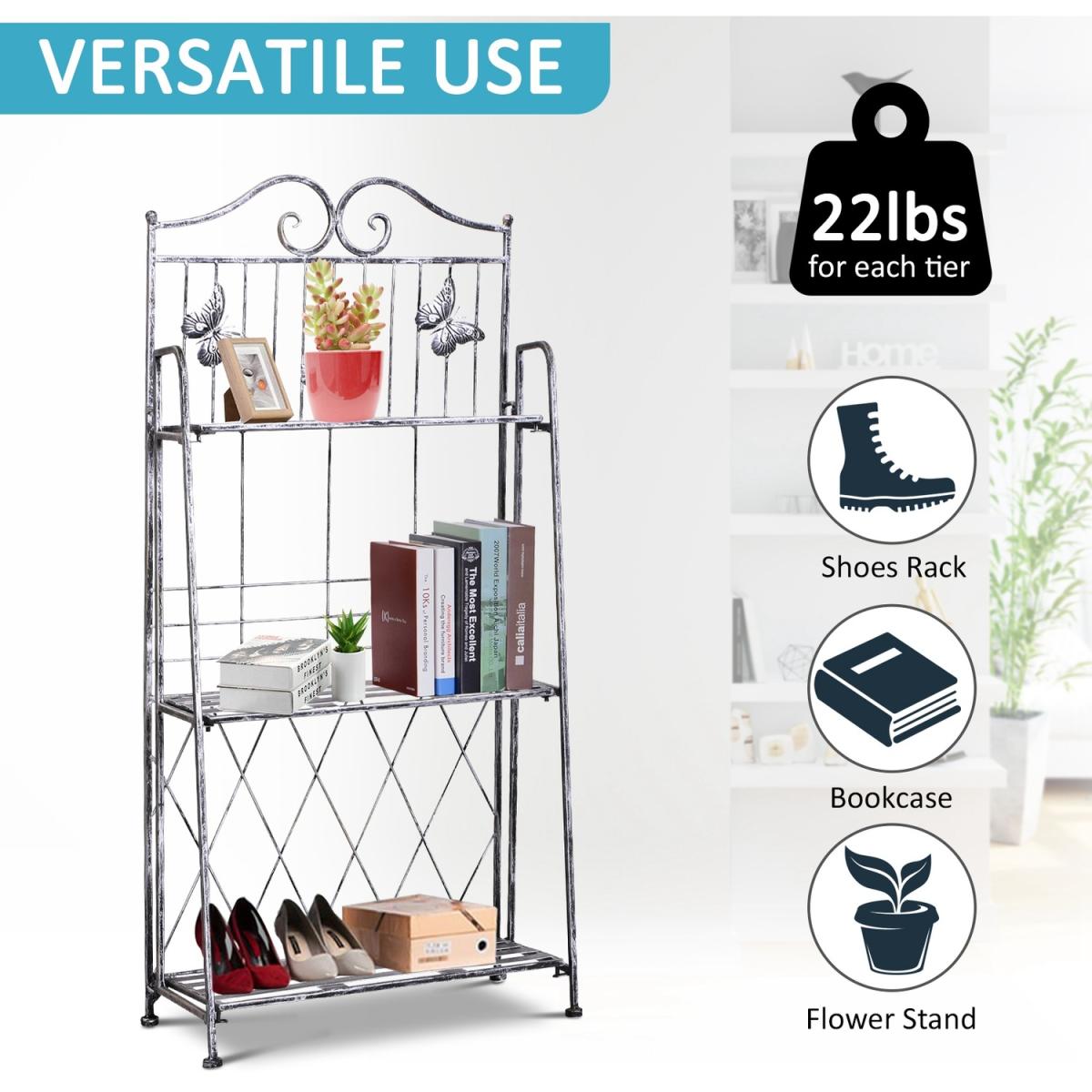 3 Tier Metal Folding Plant Stand  - Silver Grey – image 3