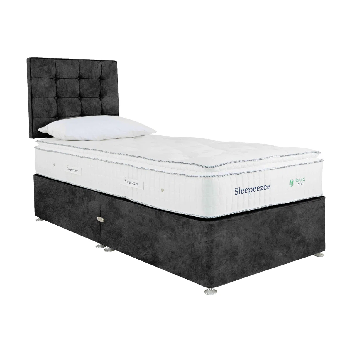 Sleepeezee - Natural Touch 2000 Pillowtop Divan Set with 2 Drawers - Single - Daytona Coal – image 1