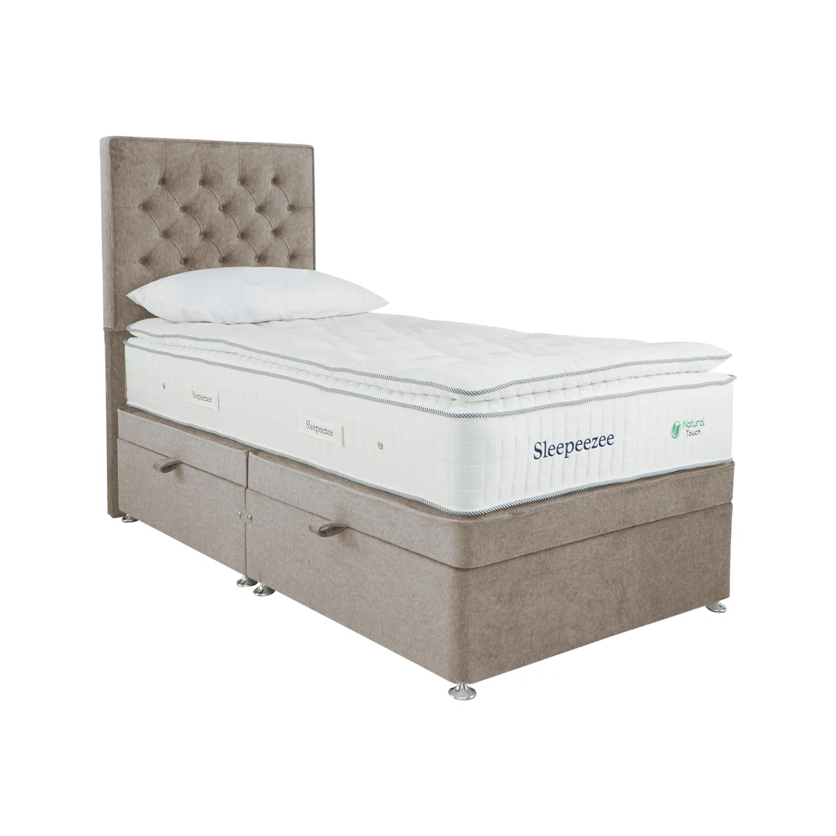 Sleepeezee - Natural Touch 3000 Pillowtop Side Ottoman Divan Set - Single - Brown – image 1