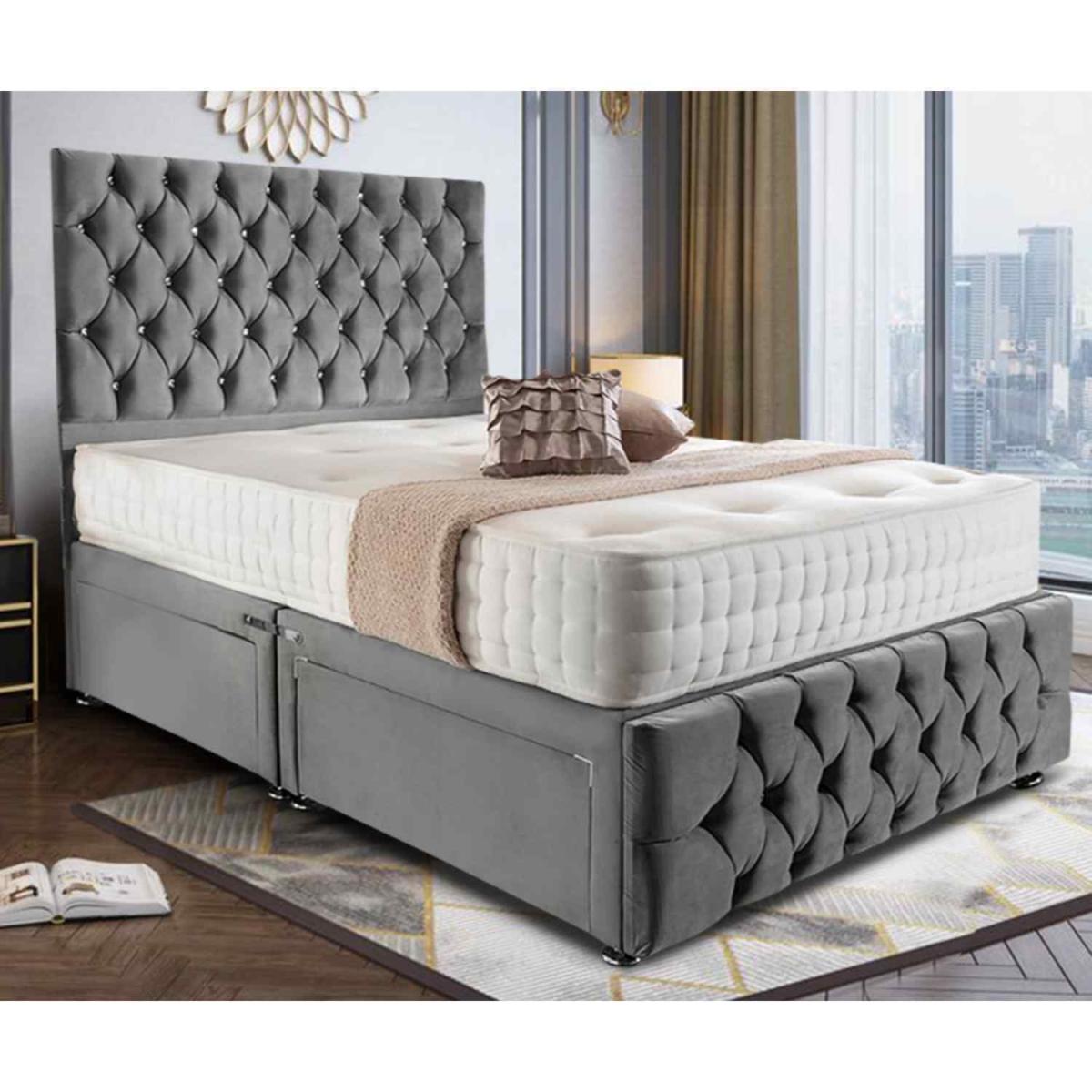 Nahia Divan Upholstered Plush Velvet Bed Frame - Grey / Single – image 2