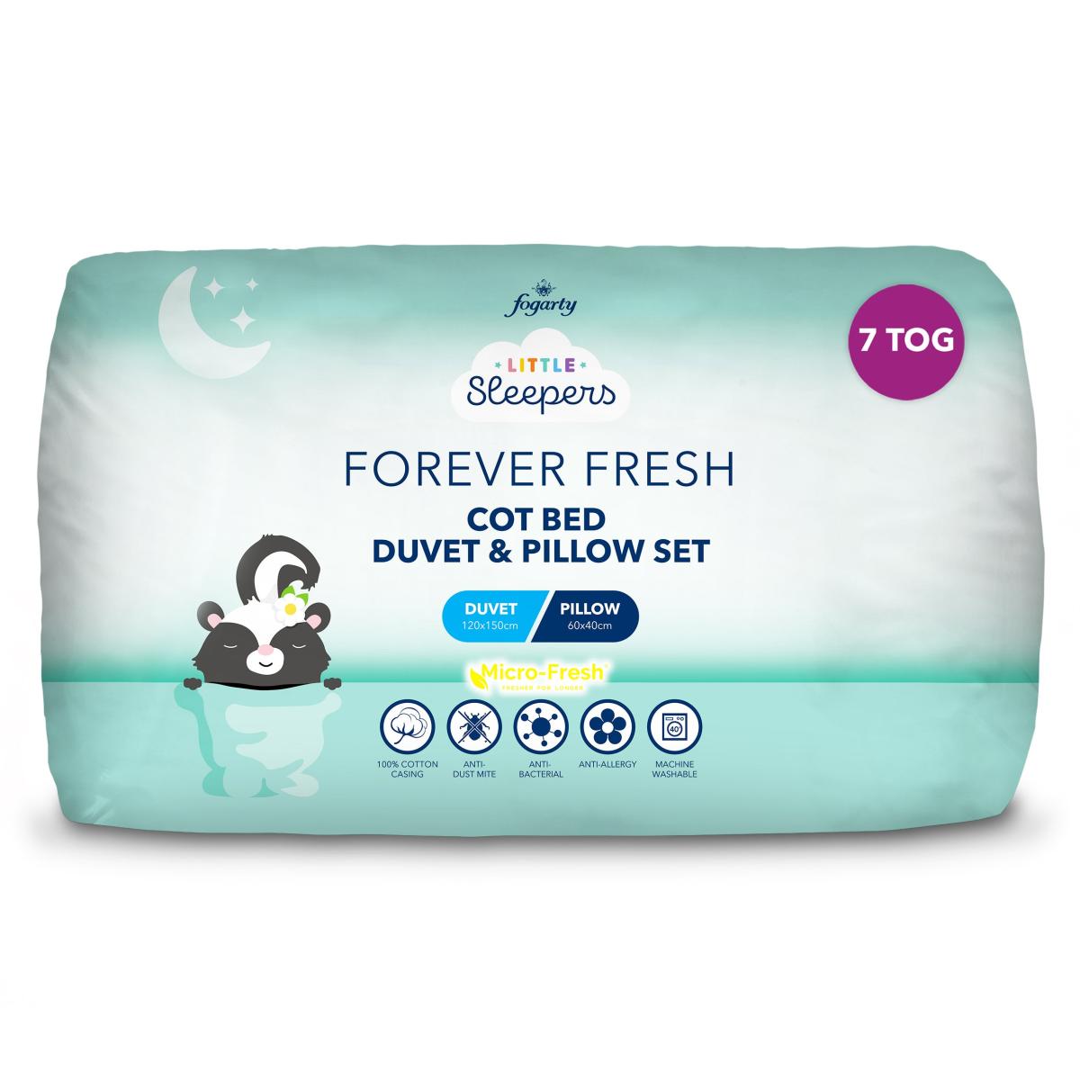 Fogarty Little Sleepers Forever Fresh 4 Tog Cot Bed Duvet and Pillow Set White – image 4
