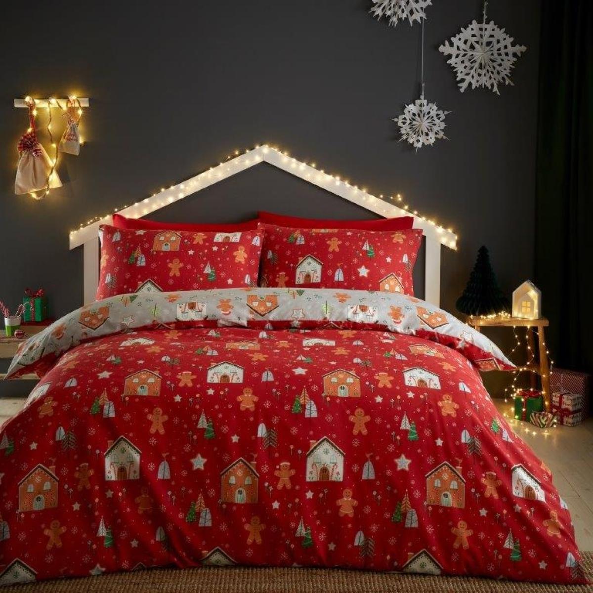 Bedlam Christmas Gingerbread House Reversible Grey Duvet Set - Single, Cotton – image 3