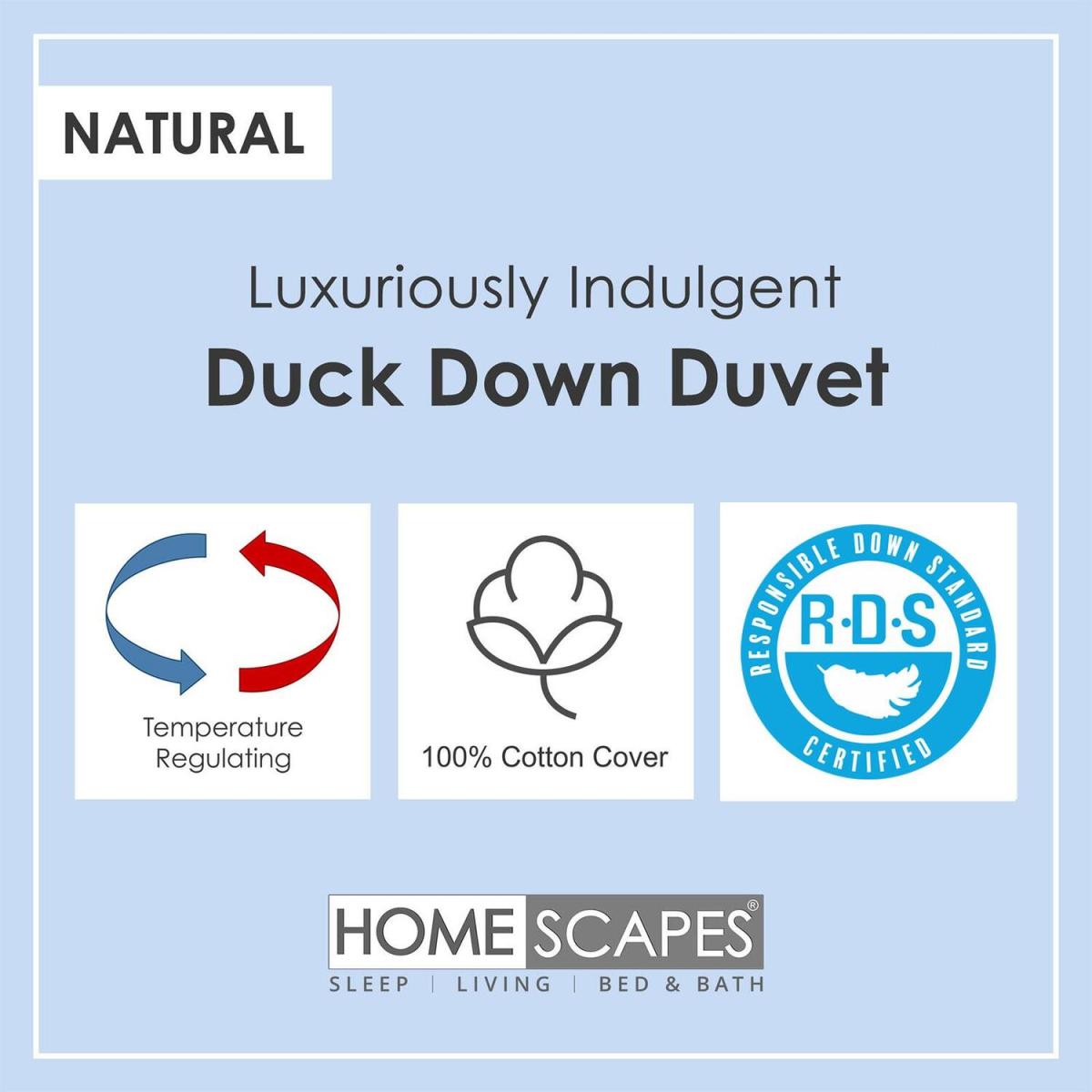 Homescapes Duck Down 13.5 Tog (4.5 plus 9 Tog) All Season Duvet - White / Single – image 2