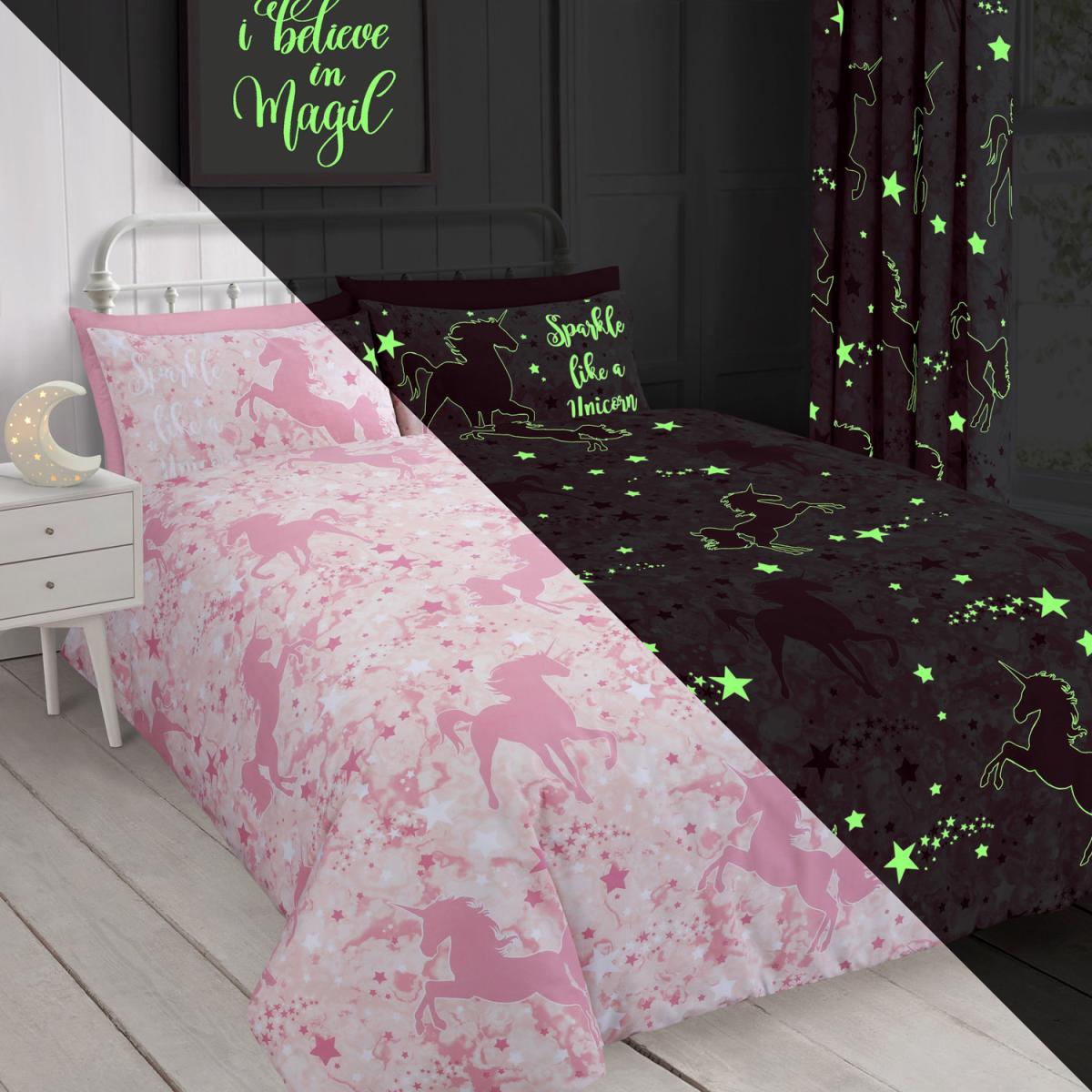 Fun Unicorn Glow In Dark Reverisble Duvet Set - Pink / Single – image 2