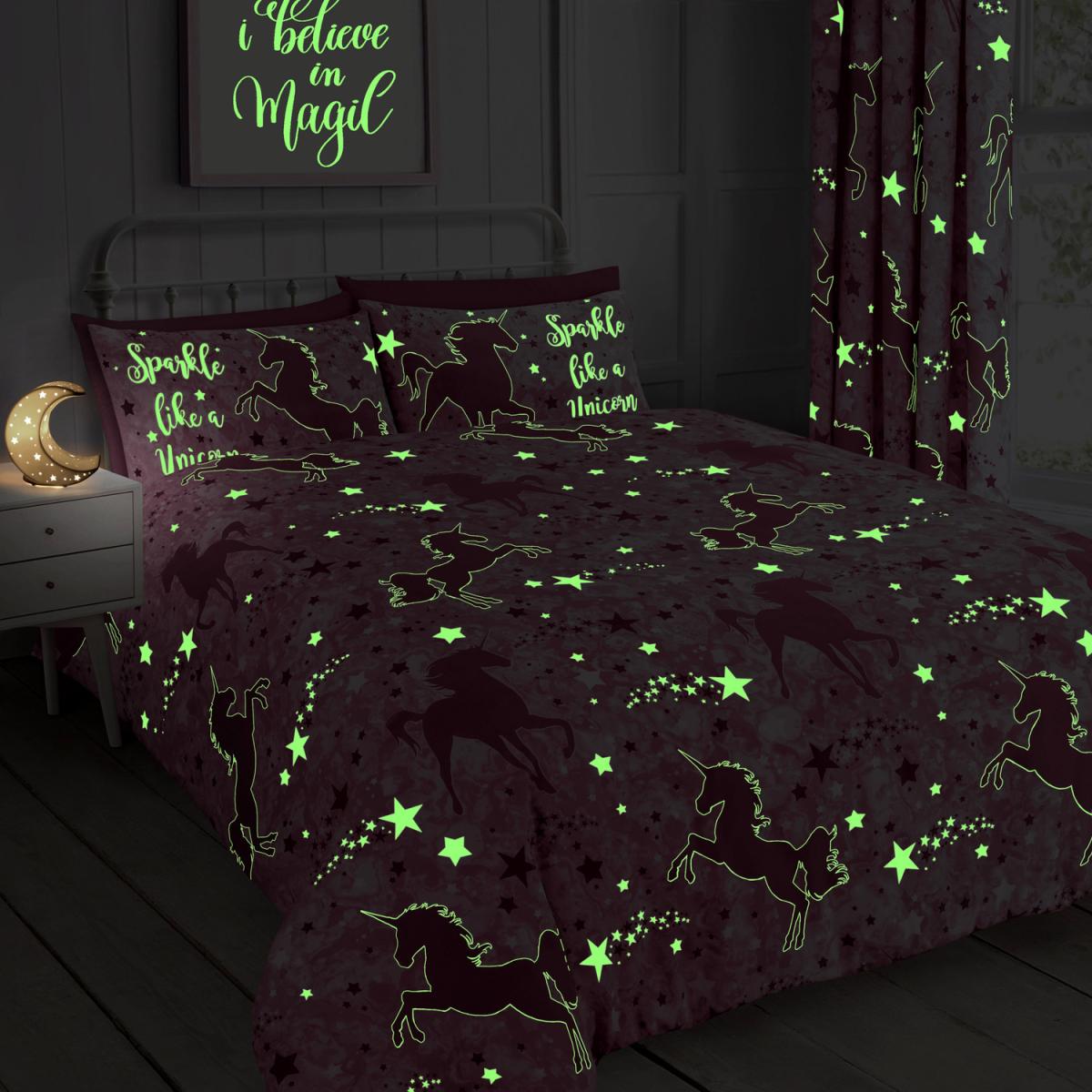 Fun Unicorn Glow In Dark Reverisble Duvet Set - Pink / Single – image 3