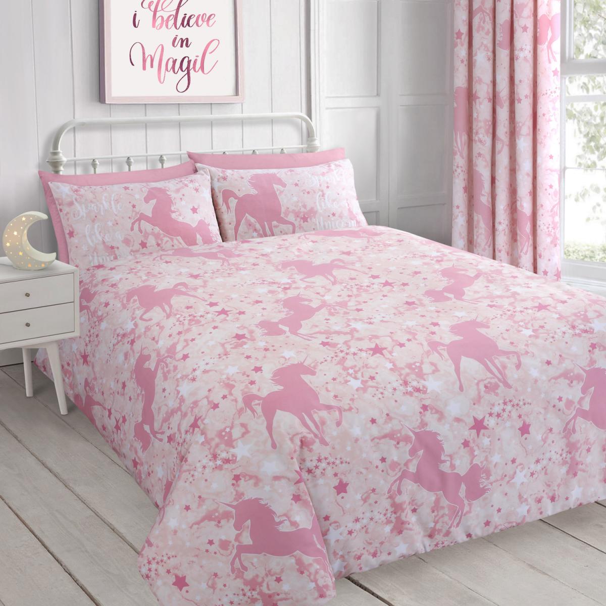 Fun Unicorn Glow In Dark Reverisble Duvet Set - Pink / Single – image 1