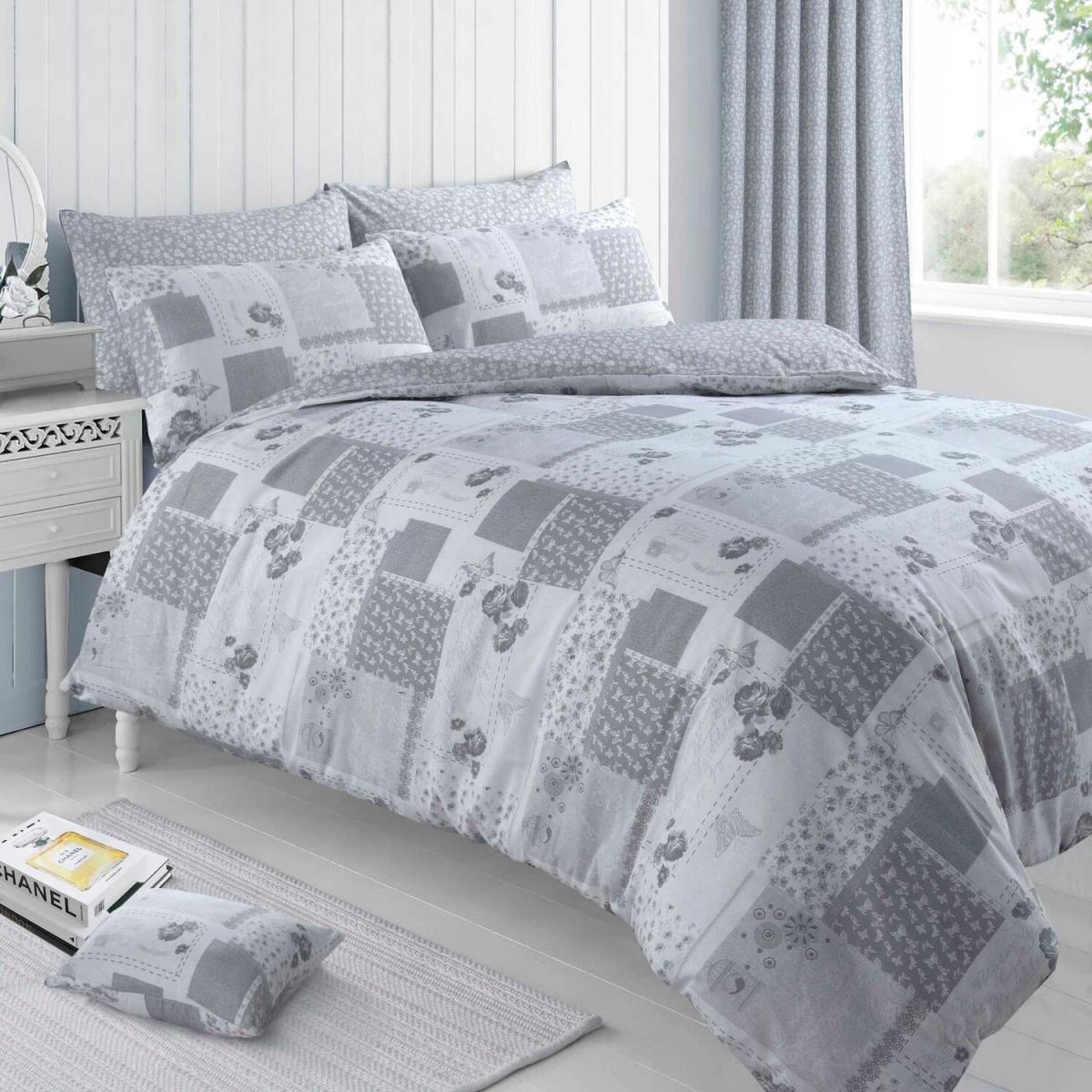 Floral Patchwork Maya Duvet Set - Grey / Single