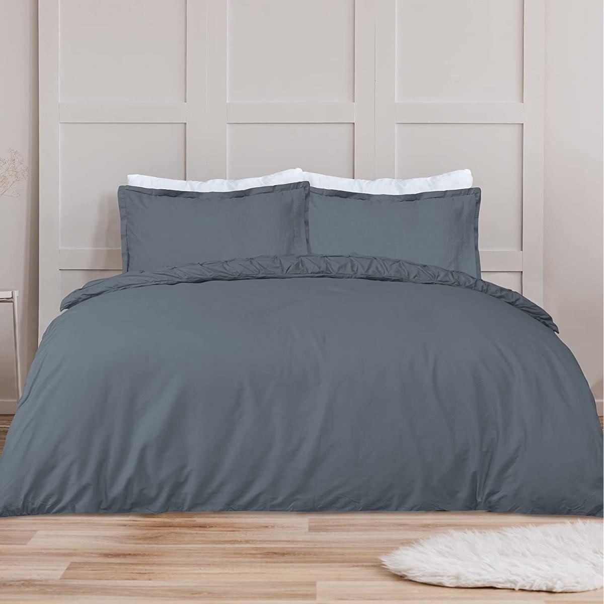 Sleepdown Rouched Pleat Duvet Set Quilt Cover Bedding - Charcoal / Single – image 2