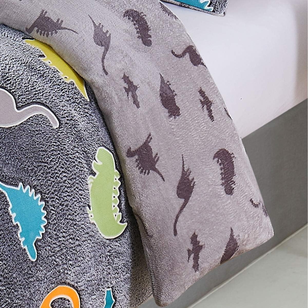Glow In The Dark Dinosaur Fleece Duvet Set Childrens Bedding - Grey / Single – image 3