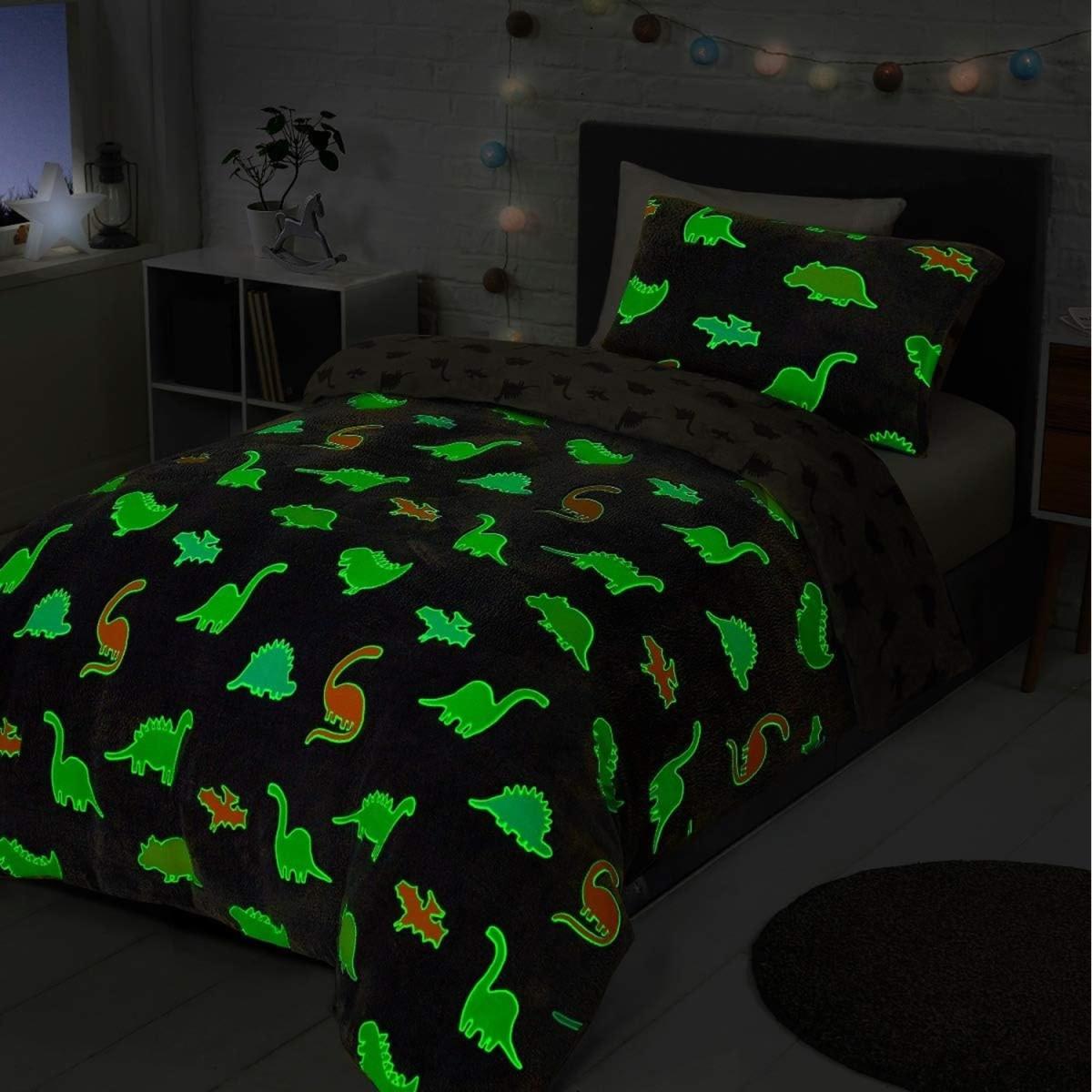 Glow In The Dark Dinosaur Fleece Duvet Set Childrens Bedding - Grey / Single – image 4