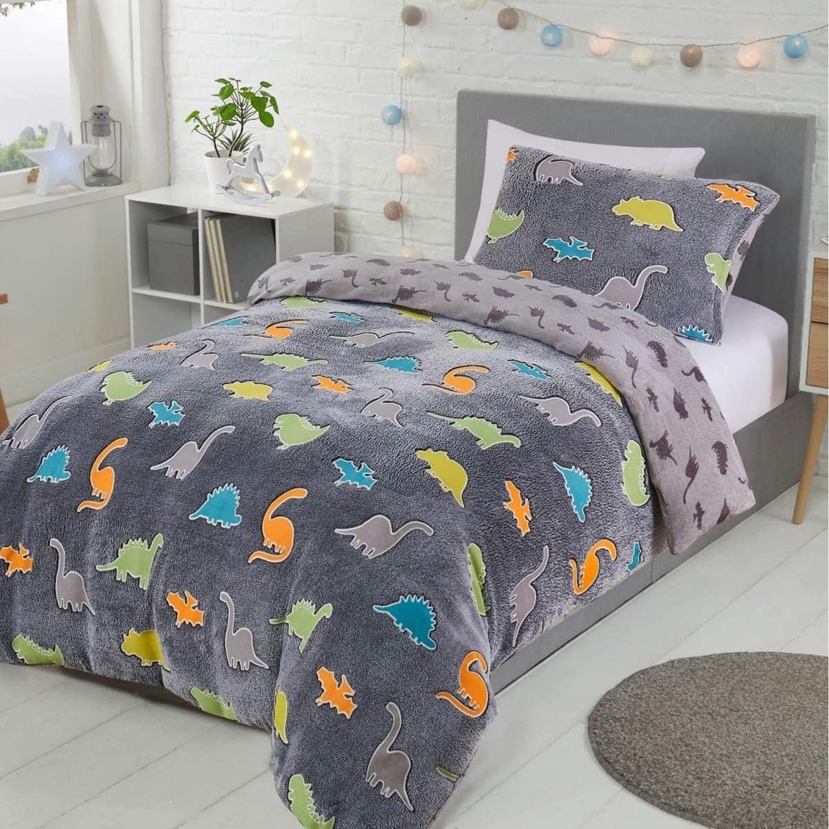 Glow In The Dark Dinosaur Fleece Duvet Set Childrens Bedding - Grey / Single – image 5