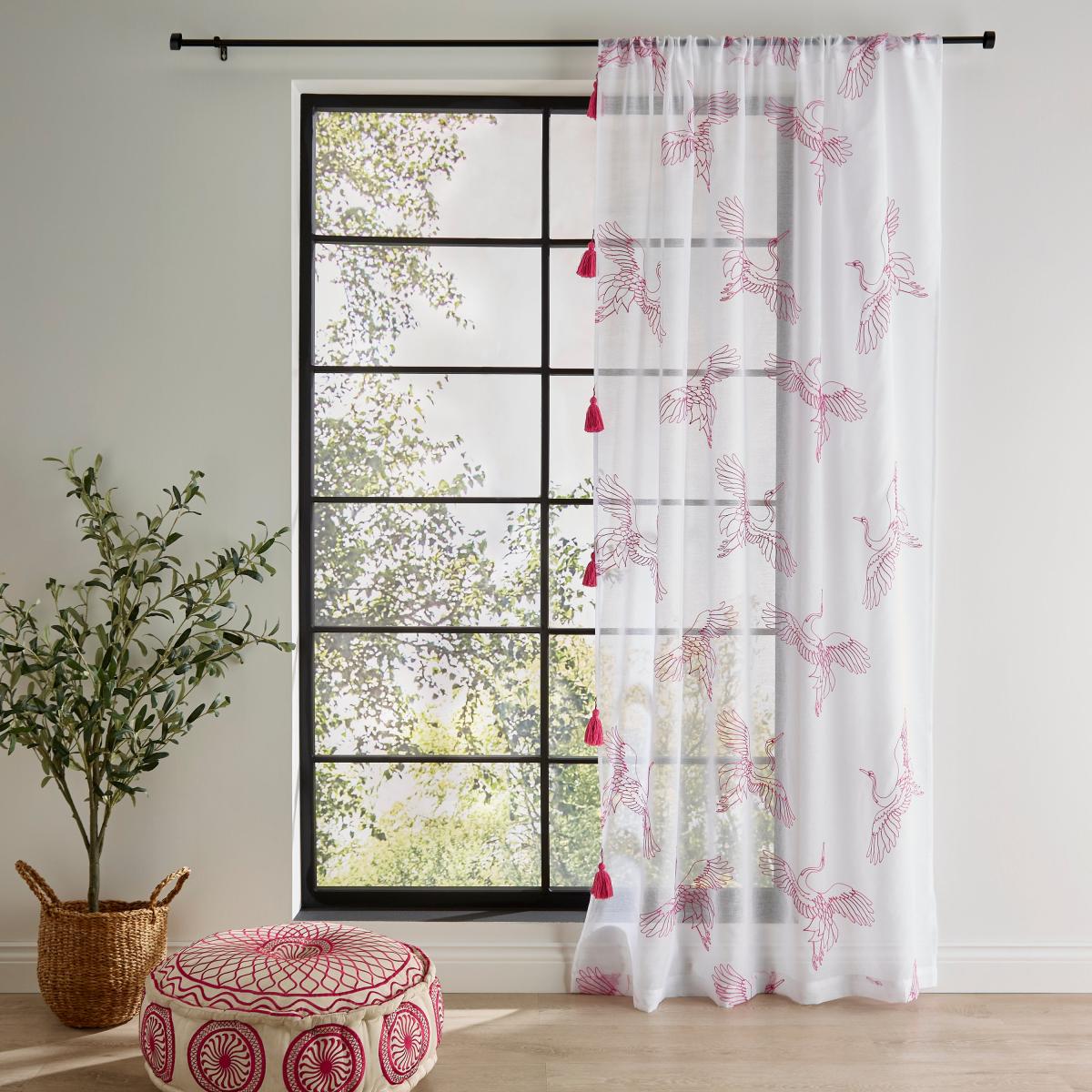Crane Embroidery Pink Slot Top Single Voile Panel Pink/White – image 2