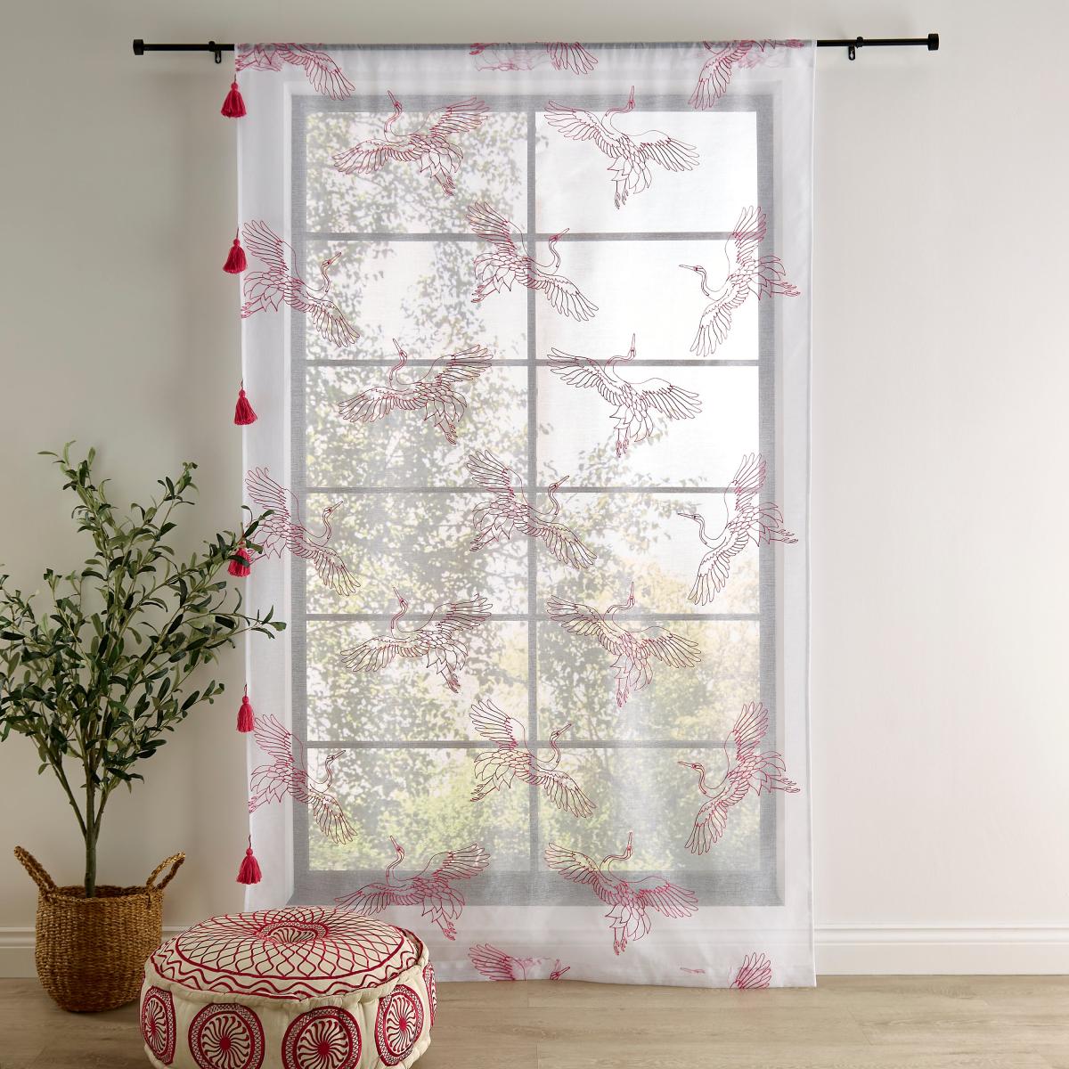 Crane Embroidery Pink Slot Top Single Voile Panel Pink/White – image 4