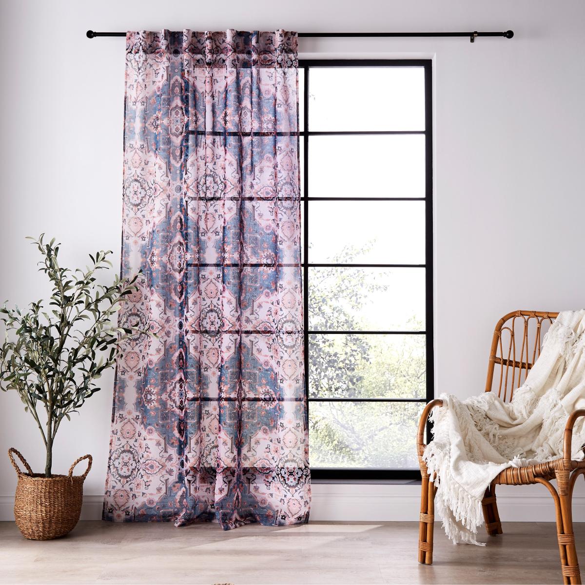 Printed Oriental Pink Slot Top Single Voile Panel Pink – image 2
