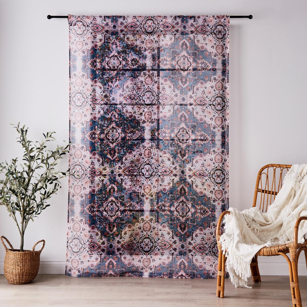 Printed Oriental Pink Slot Top Single Voile Panel Pink – image 4