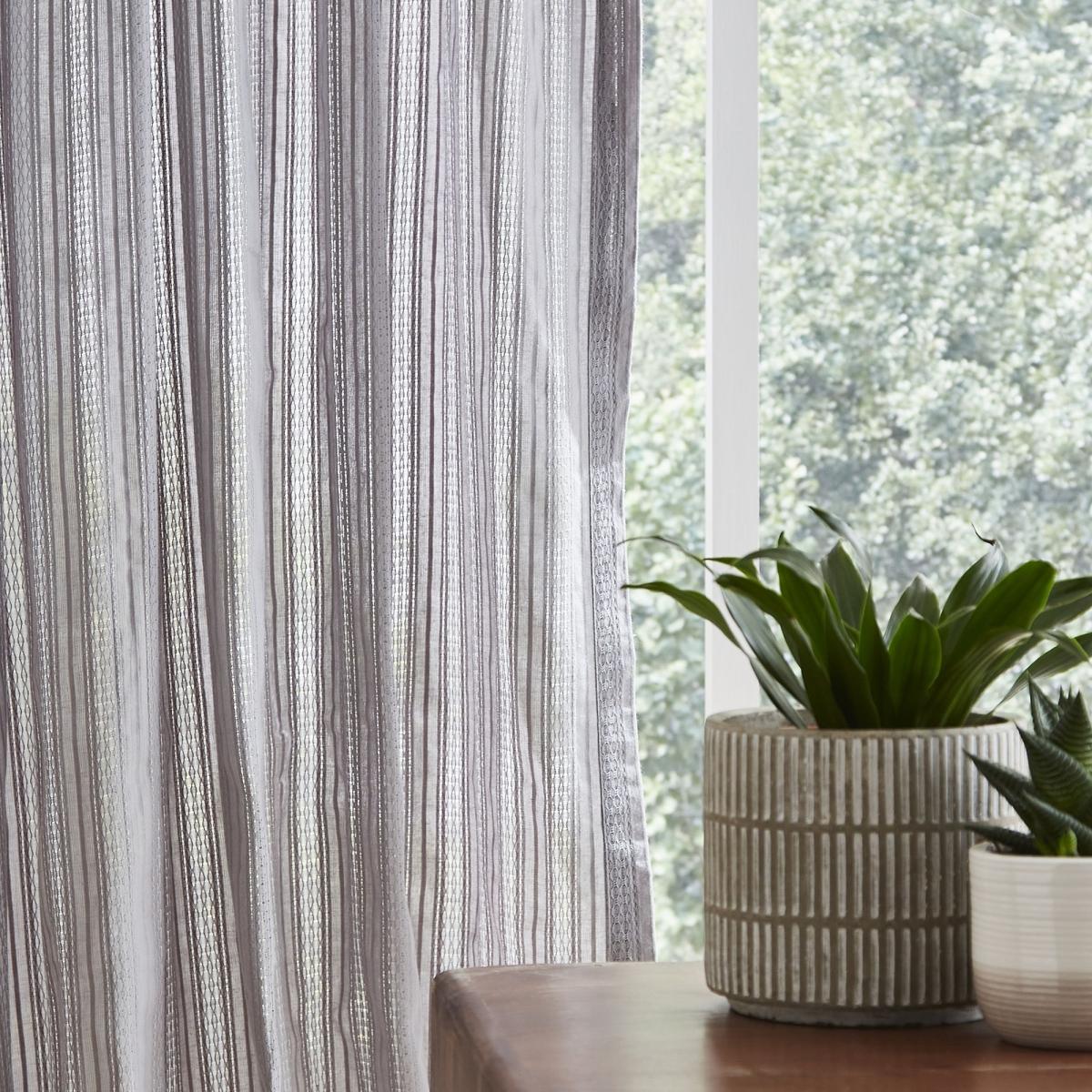 Pineapple Elephant Zofia Broderie Anglaise Slot Top Voile Curtain Panel Grey – image 4