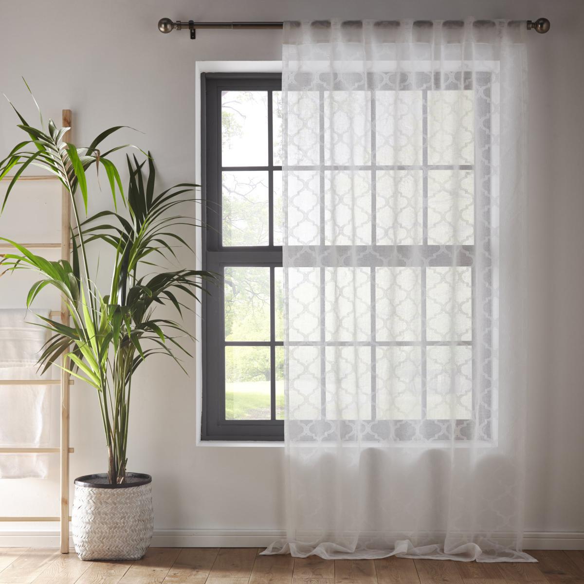 Trellis White Hidden Tab Top Single Voile Panel White – image 2