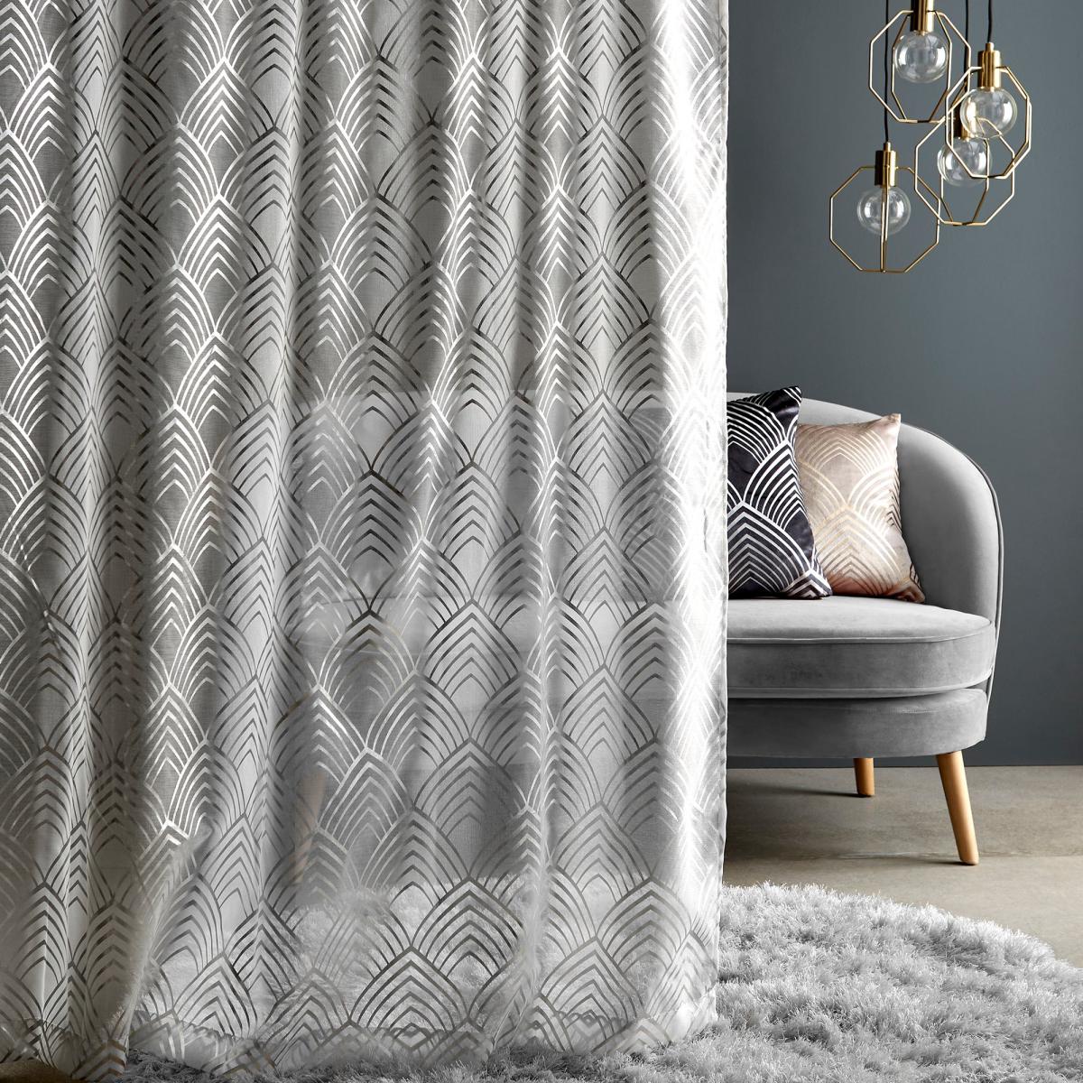 Geo Foil Silver Slot Top Single Voile Panel Silver – image 3