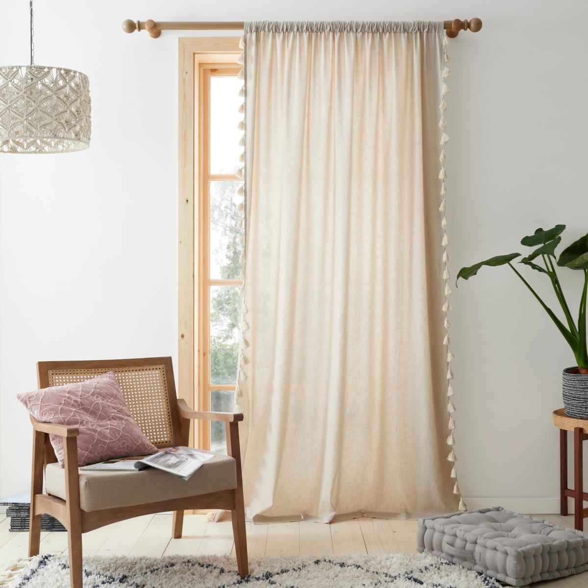 Ivy Tassle Natural Slot Top Single Voile Panel Brown – image 2