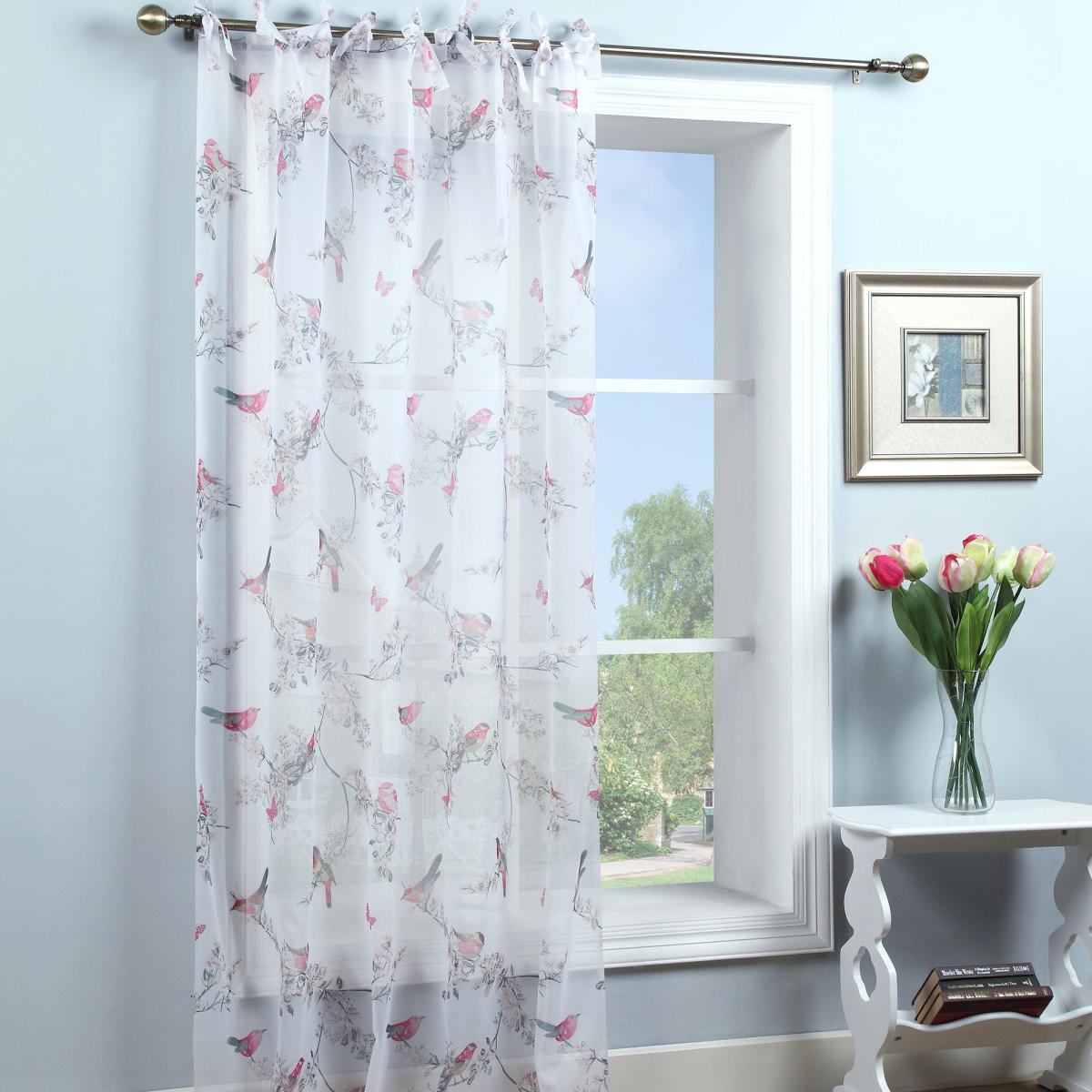 Beautiful Birds White Single Tab Top Voile Panel White, Pink and Grey – image 2