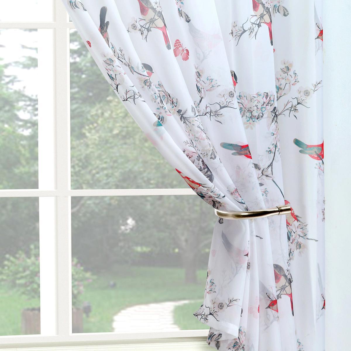 Beautiful Birds White Single Tab Top Voile Panel White, Pink and Grey – image 3